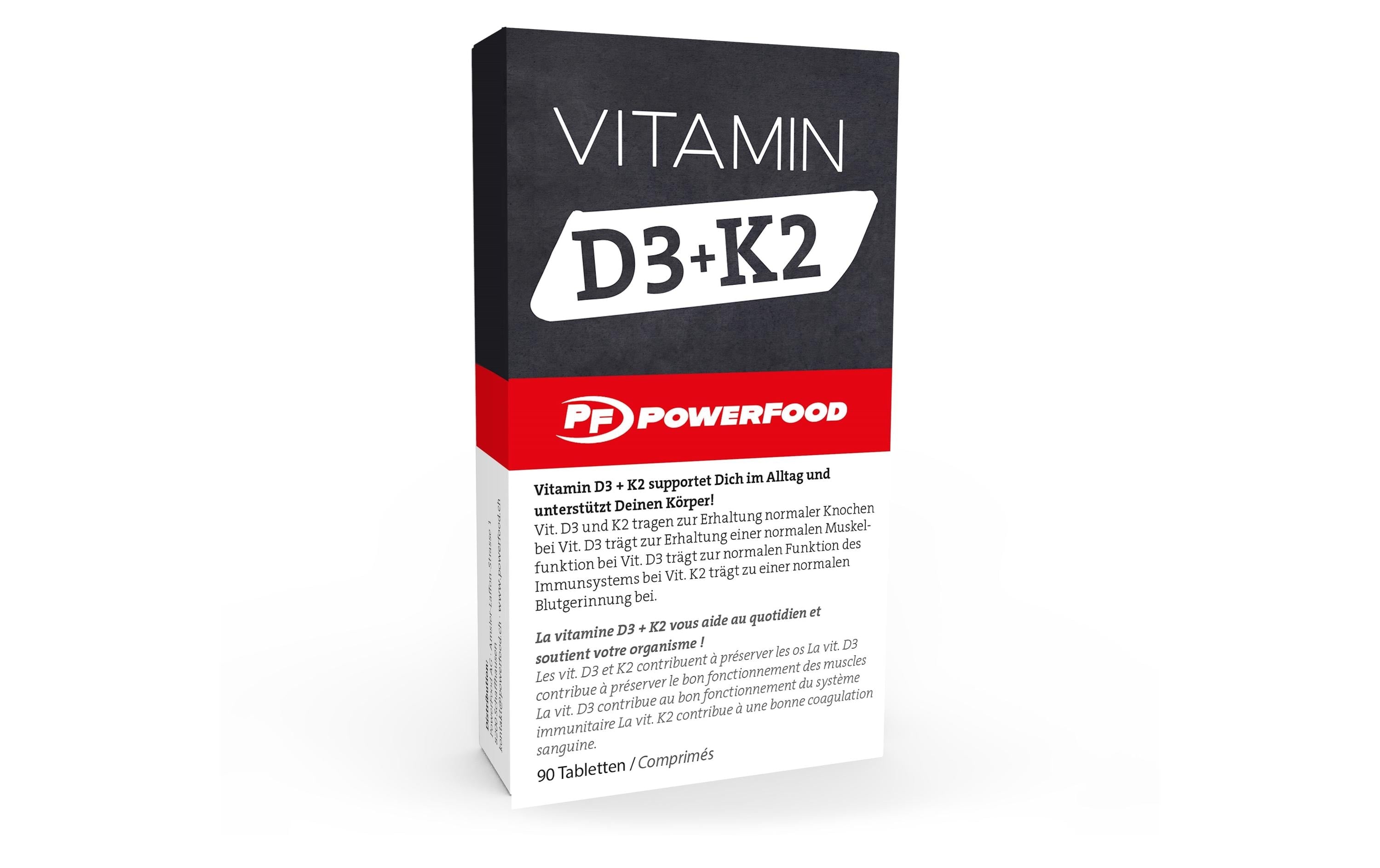 PowerFood Nahrungsergänzungsmittel Kapseln Vitamin D3 + K2 – 90 Stück