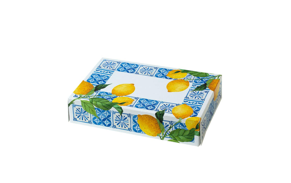Decora Gebäckkarton – Blau, Gelb, Weiss – Wellkarton – 235 × 160 × 50 mm – 4 Stk.