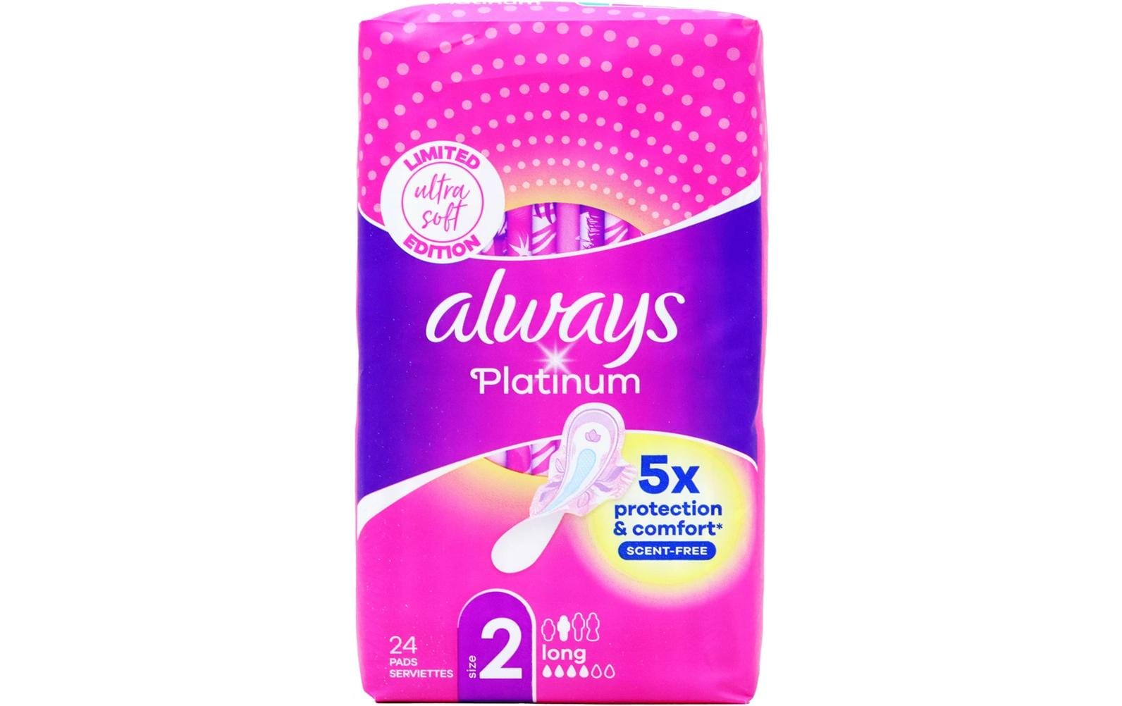 Always Platinum Long Binden – mit Flügeln – 24 Stk