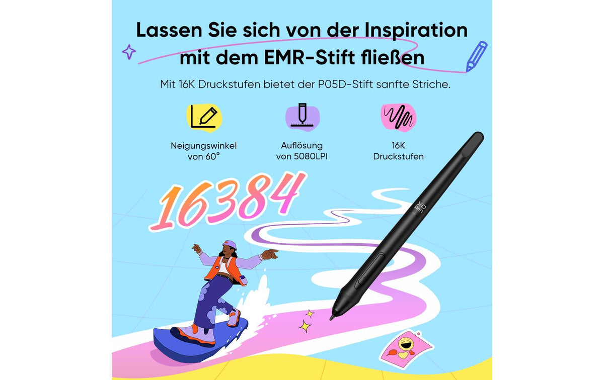 XPPen Deco Mini7W V2 – Stifttablet – 178 × 111 mm – Bluetooth, USB-C – 16k Druckstufen – Schwarz