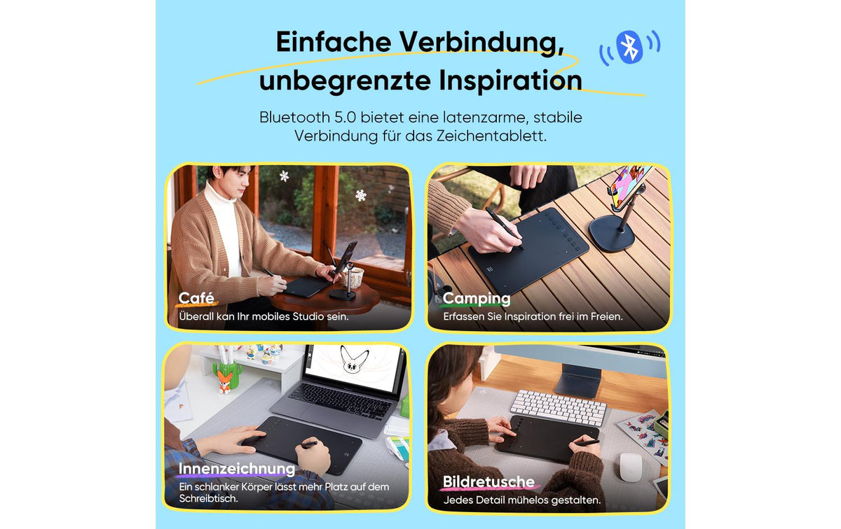 XPPen Deco Mini7W V2 – Stifttablet – 178 × 111 mm – Bluetooth, USB-C – 16k Druckstufen – Schwarz