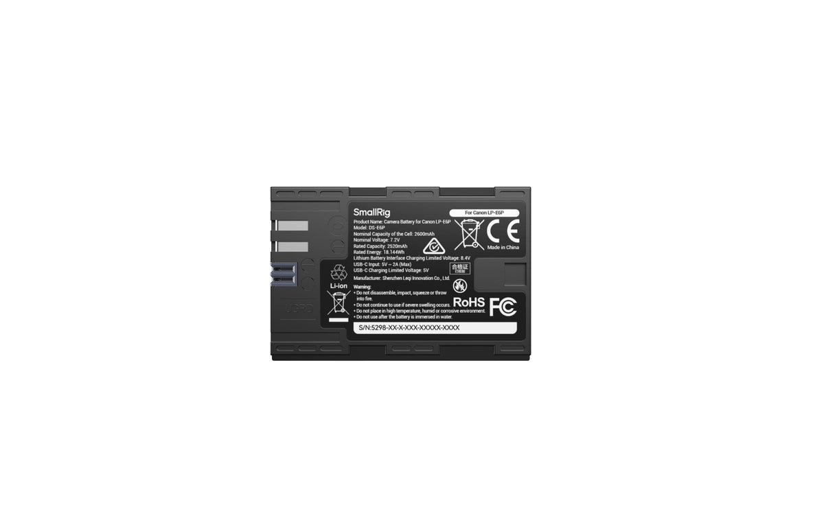 SmallRig USB-C Kameraakku 2520 mAh (7,2 V) – Li-Ion, mit Power-Display – für Canon LP-E6P