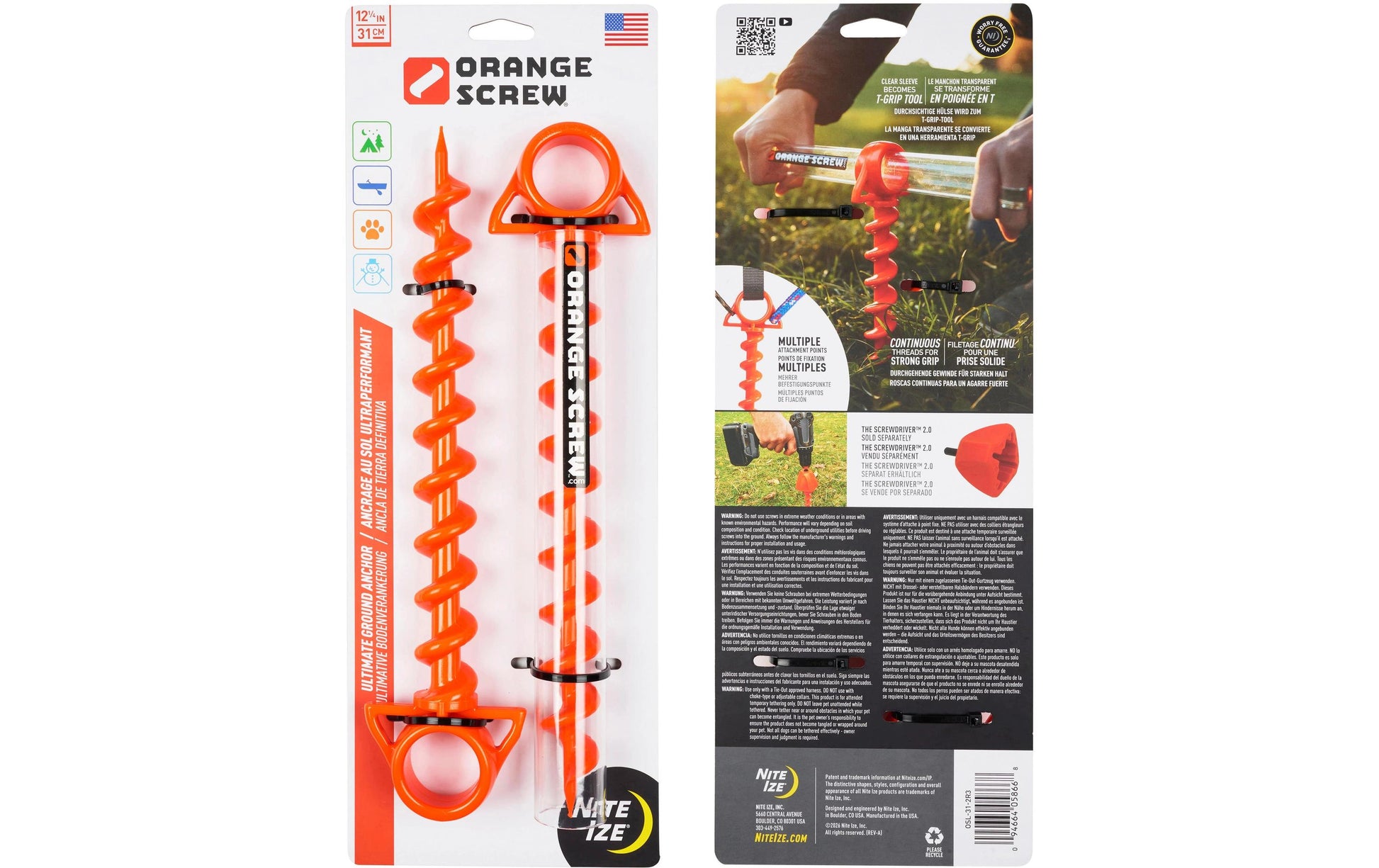 Nite Ize Spiral-Erd-Hering – Ø 28,6 × 311 mm, Kunststoff, Orange, 2 Stk.