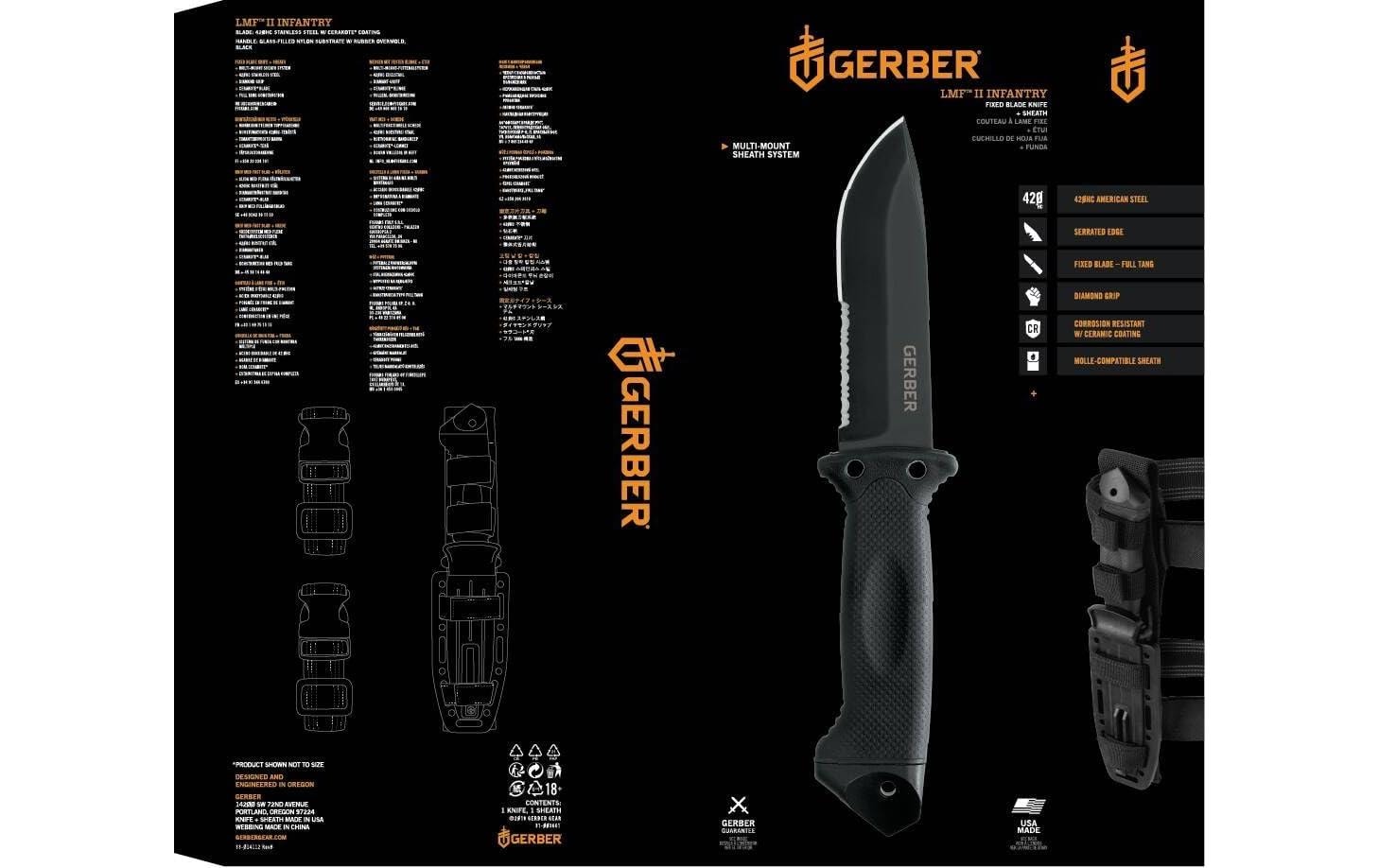Gerber LMF II INFANTRY FIXED – Survivalmesser 123 mm, Glasbrecher, Wellenschliff, Schwarz