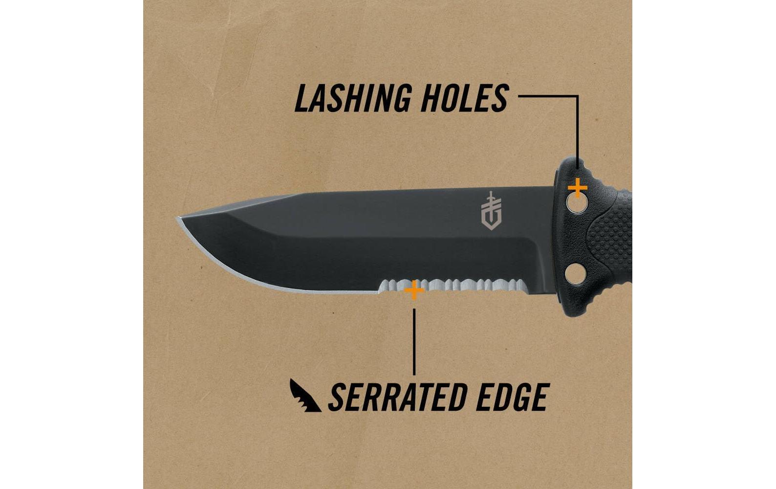 Gerber LMF II INFANTRY FIXED – Survivalmesser 123 mm, Glasbrecher, Wellenschliff, Schwarz