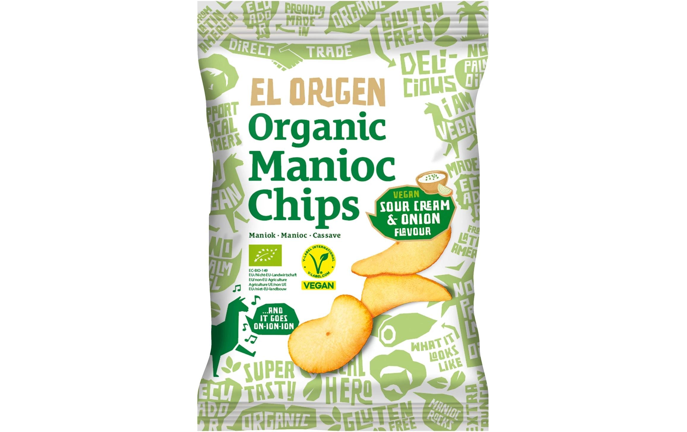 El origen Chips – Sauerrahm & Zwiebel, bio, vegan – 60 g