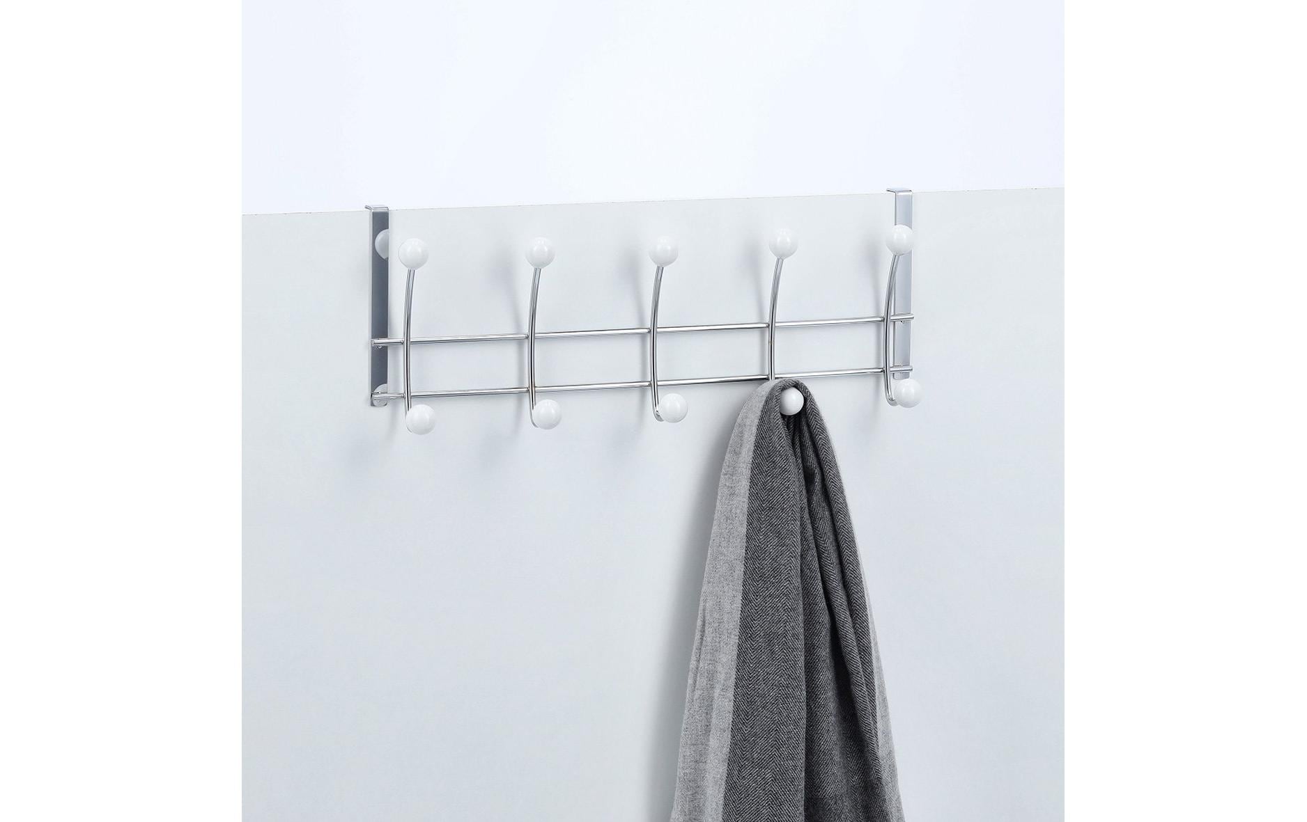 Zeller Present Wandgarderobe 5 Haken – Keramik/Metall – Silber/Weiss – 480 × 185 × 80 mm