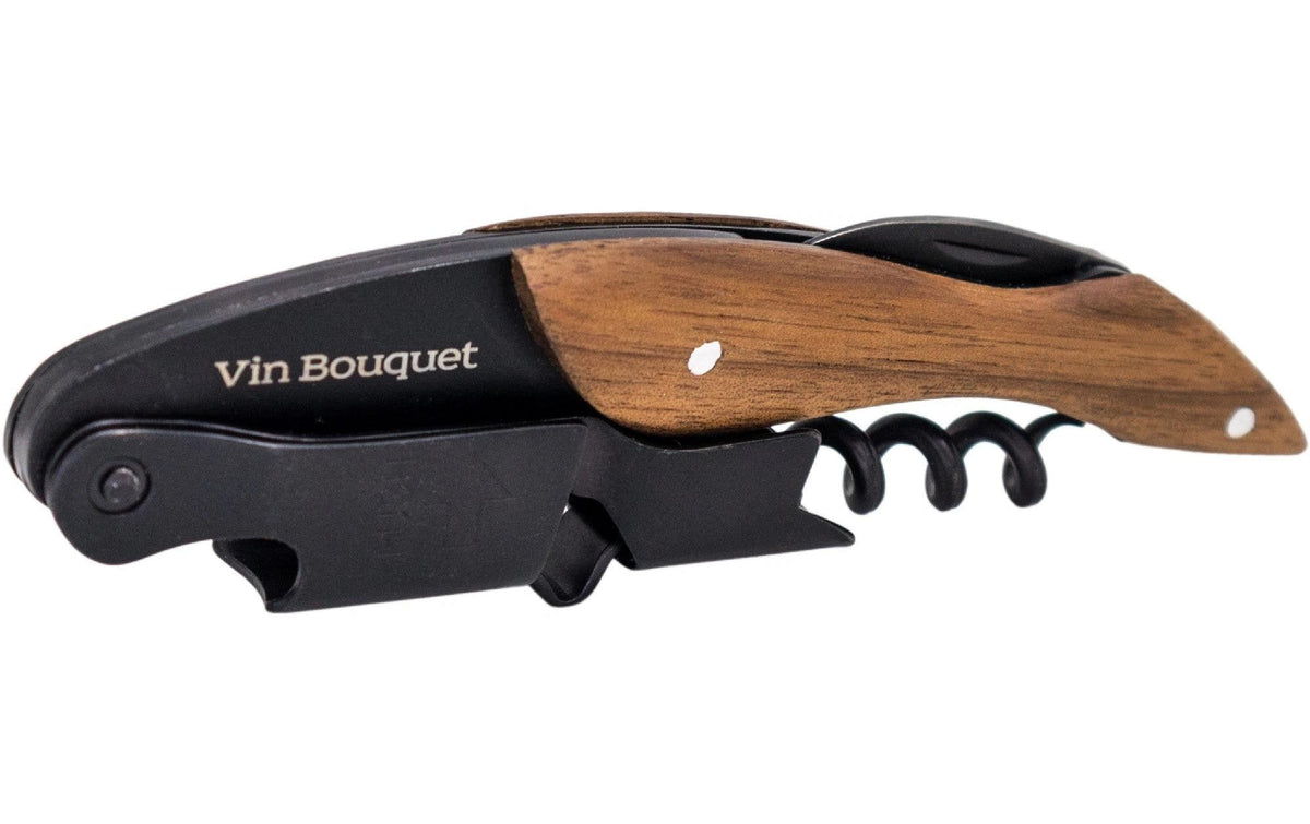 Vin Bouquet Kellnermesser – 2,5 × 1 cm, Holz (Walnuss)/Edelstahl/Zink, mit Kapselheber, Kapselschneider
