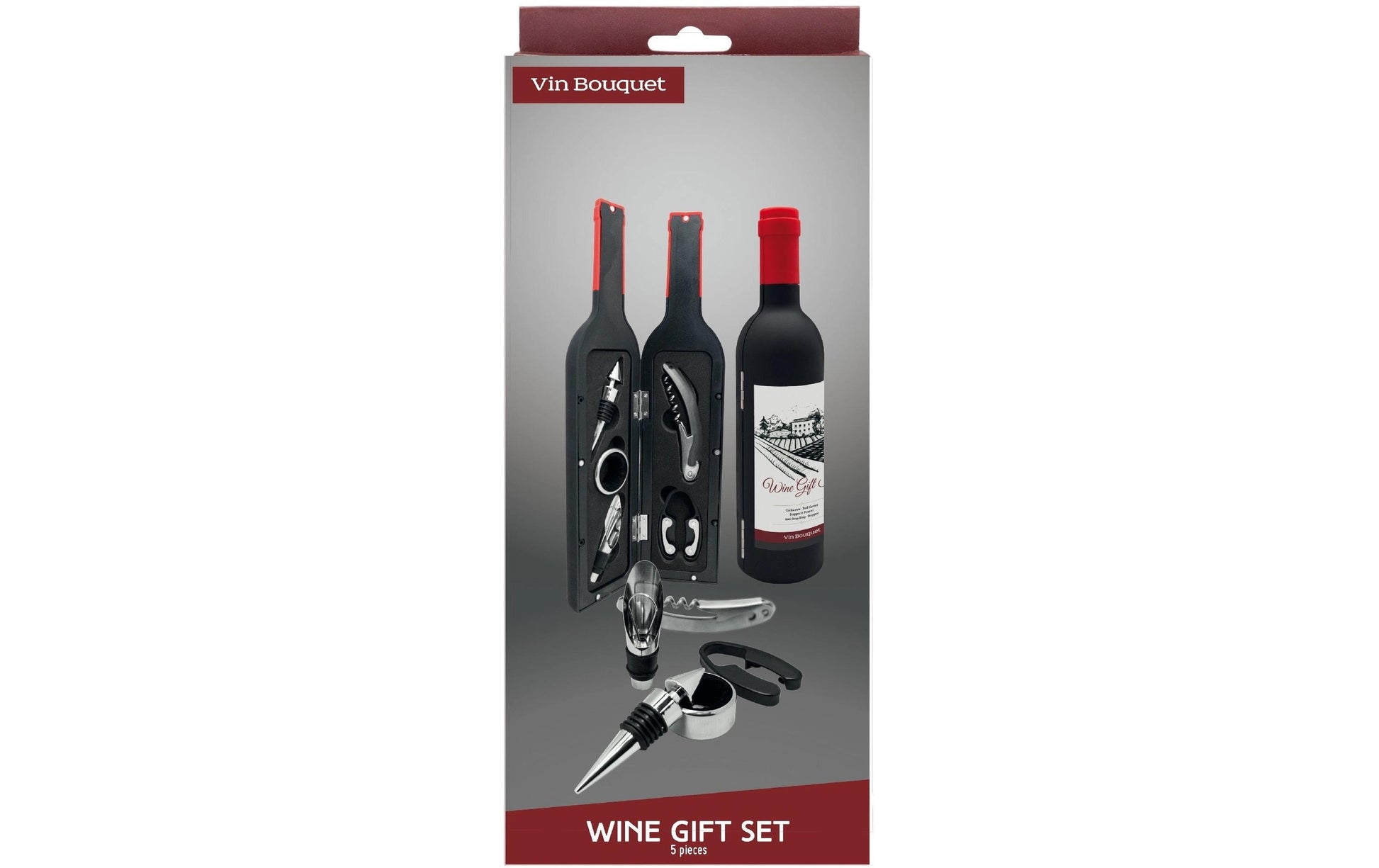 Vin Bouquet Sommelier-Set – 6-teilig, Edelstahl/Kunststoff, Schwarz, mit Kapselschneider