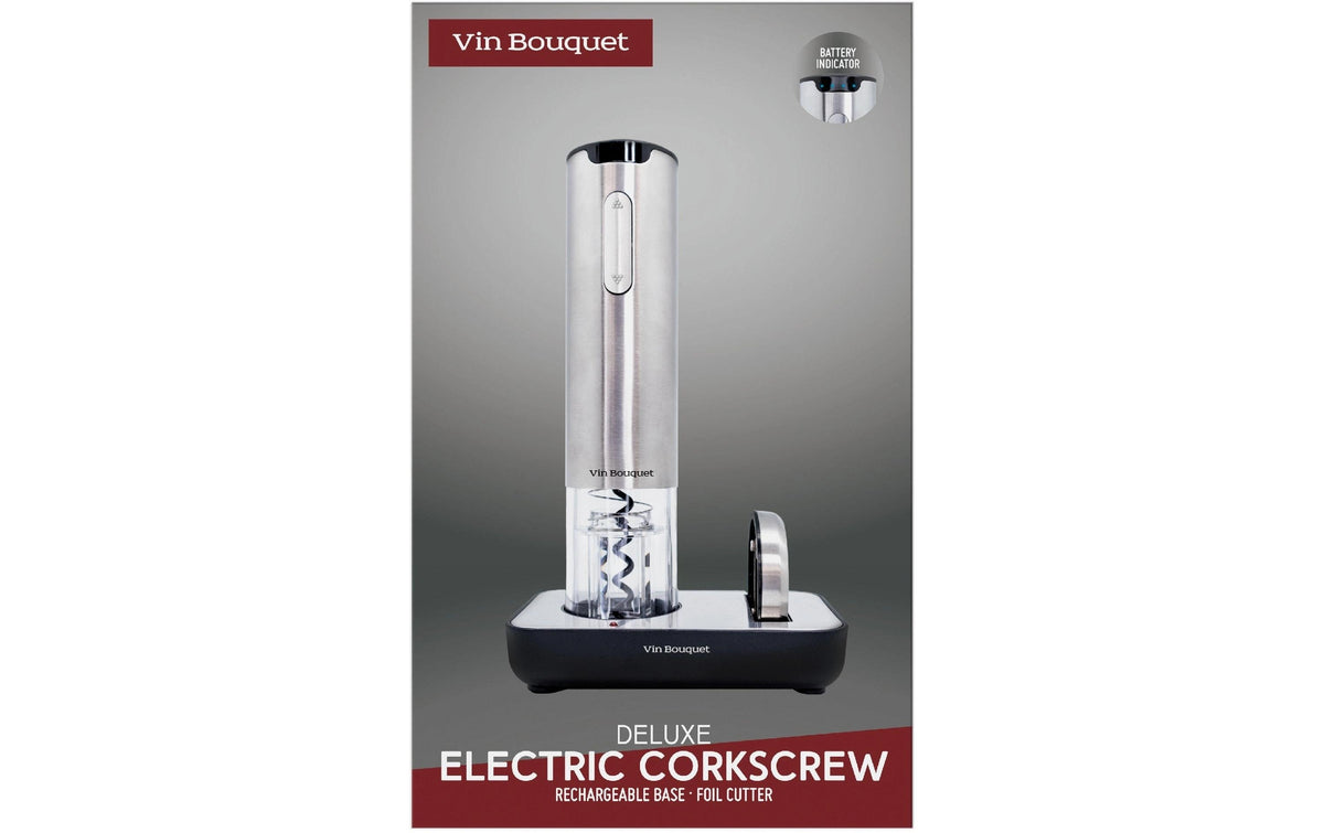 Vin Bouquet Elektrischer Korkenzieher – Akku, USB-Ladefunktion, mit Kapselschneider, Schwarz/Silber