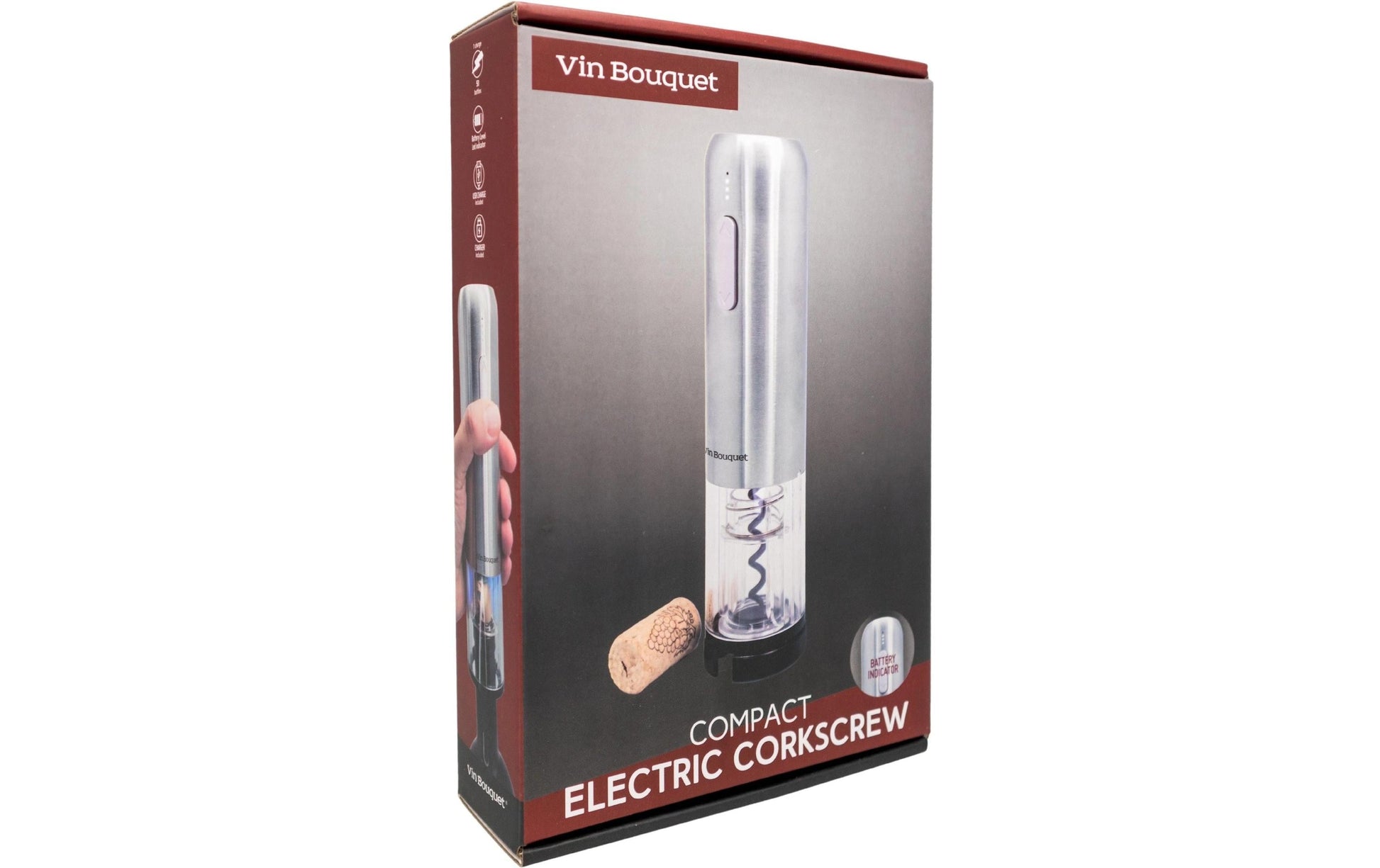 Vin Bouquet Elektrischer Korkenzieher – 26,5 cm, Edelstahl/Kunststoff, Akku, mit Kapselschneider