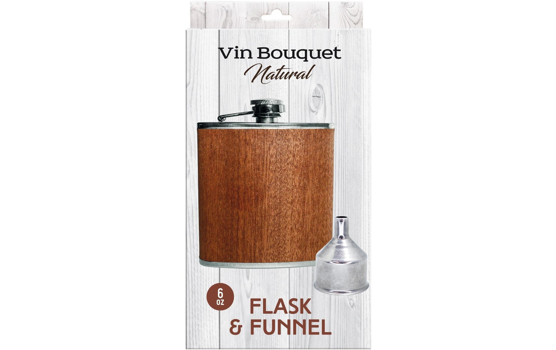 Vin Bouquet Flachmann – 177 ml, Edelstahl/Holz, Braun