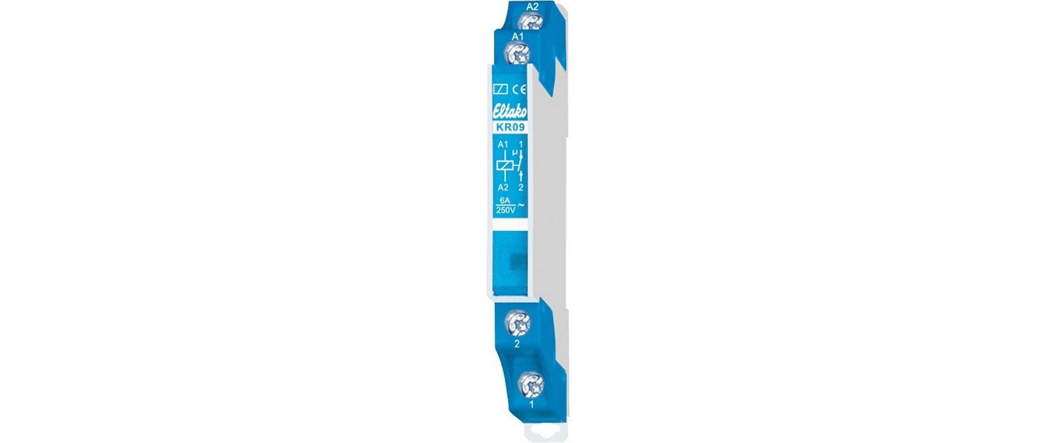 Eltako Relais mit Sockel – 12 A, 500 VA, 1 Schliesserkontakt potentialfrei, DIN-Schiene – Blau – KR09