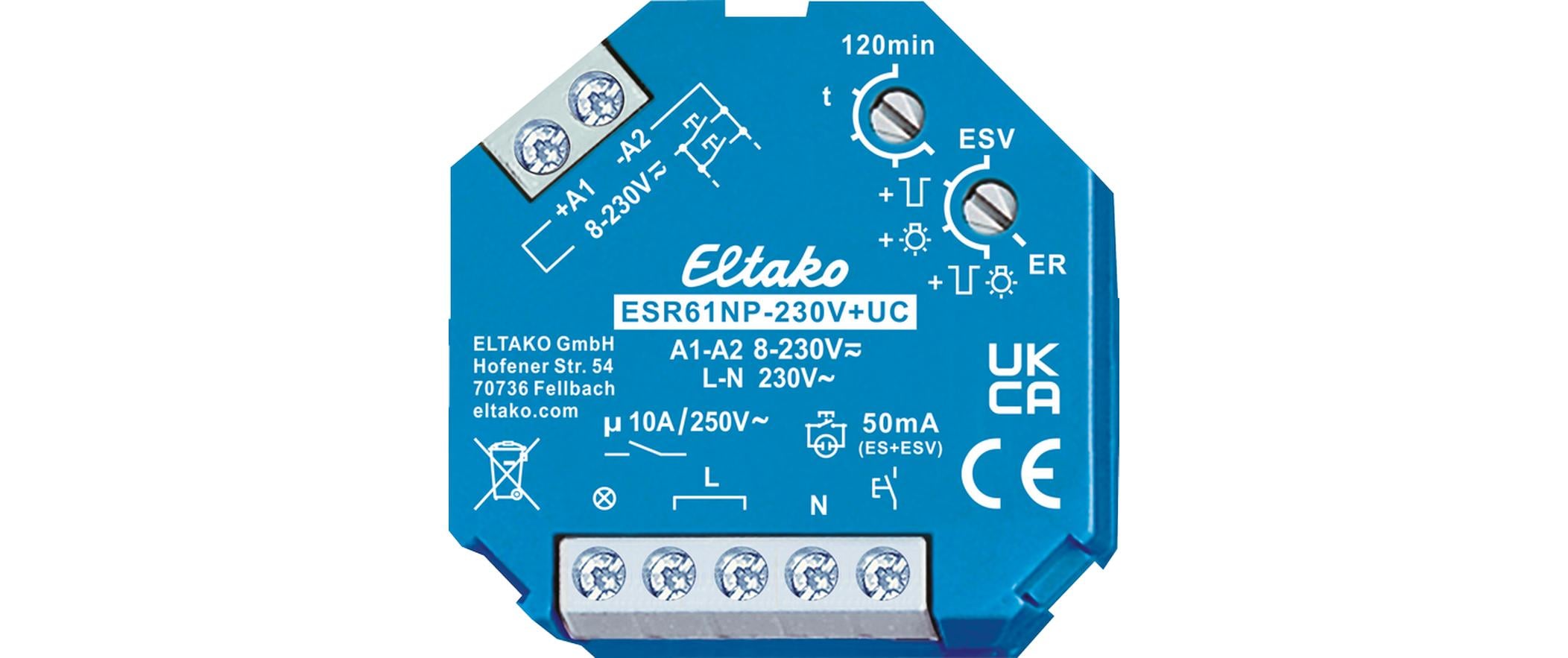 Eltako Relais mit Sockel – 1,0 kVA, 230 V, 1× Schliesser, 1× Tastereingang 230 V, Unterputzmontage – ESR61NP