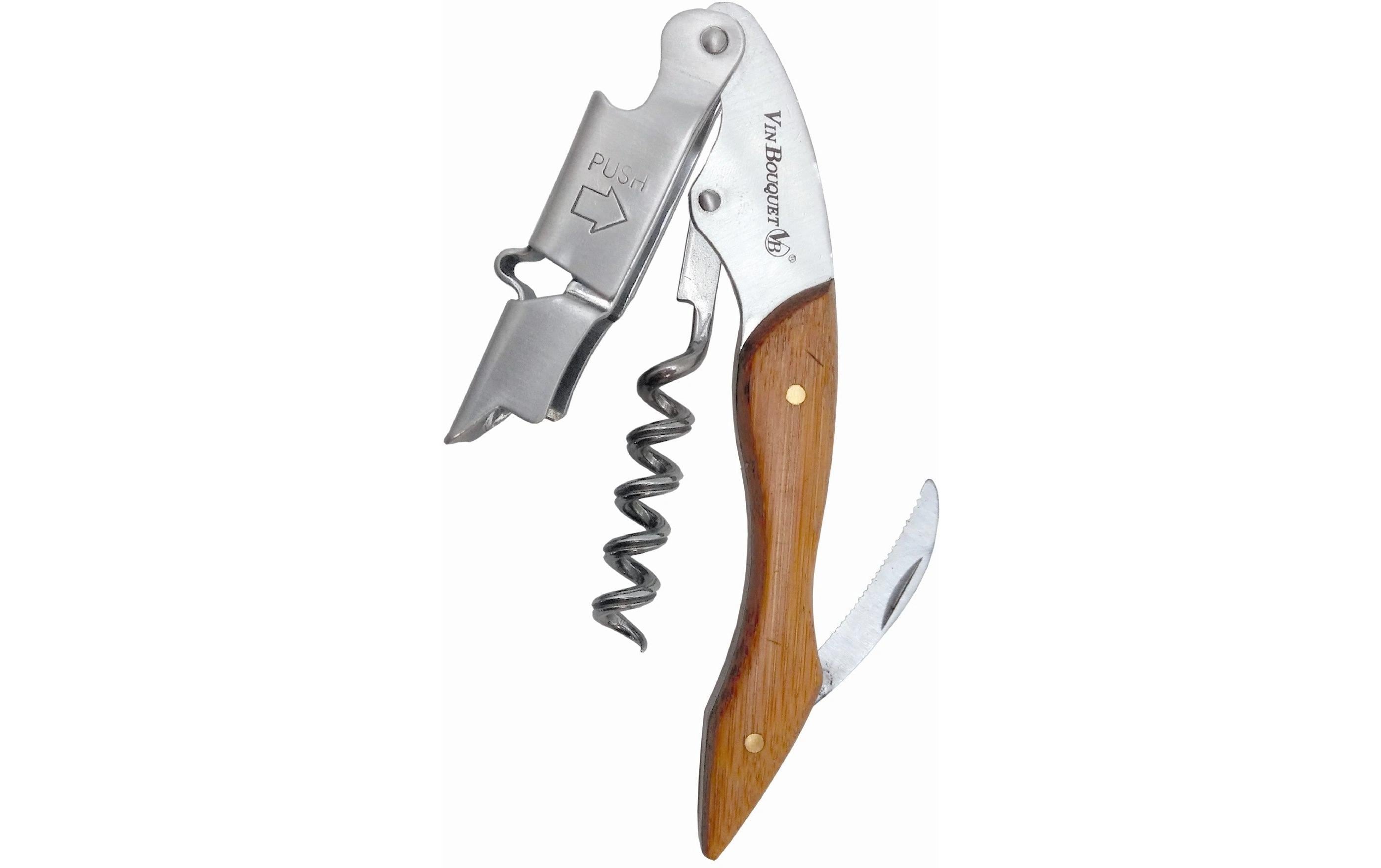Vin bouquet Kellnermesser – 12 × 3,5 cm, Edelstahl/Holz (Bambus), Kapselheber, Kapselschneider