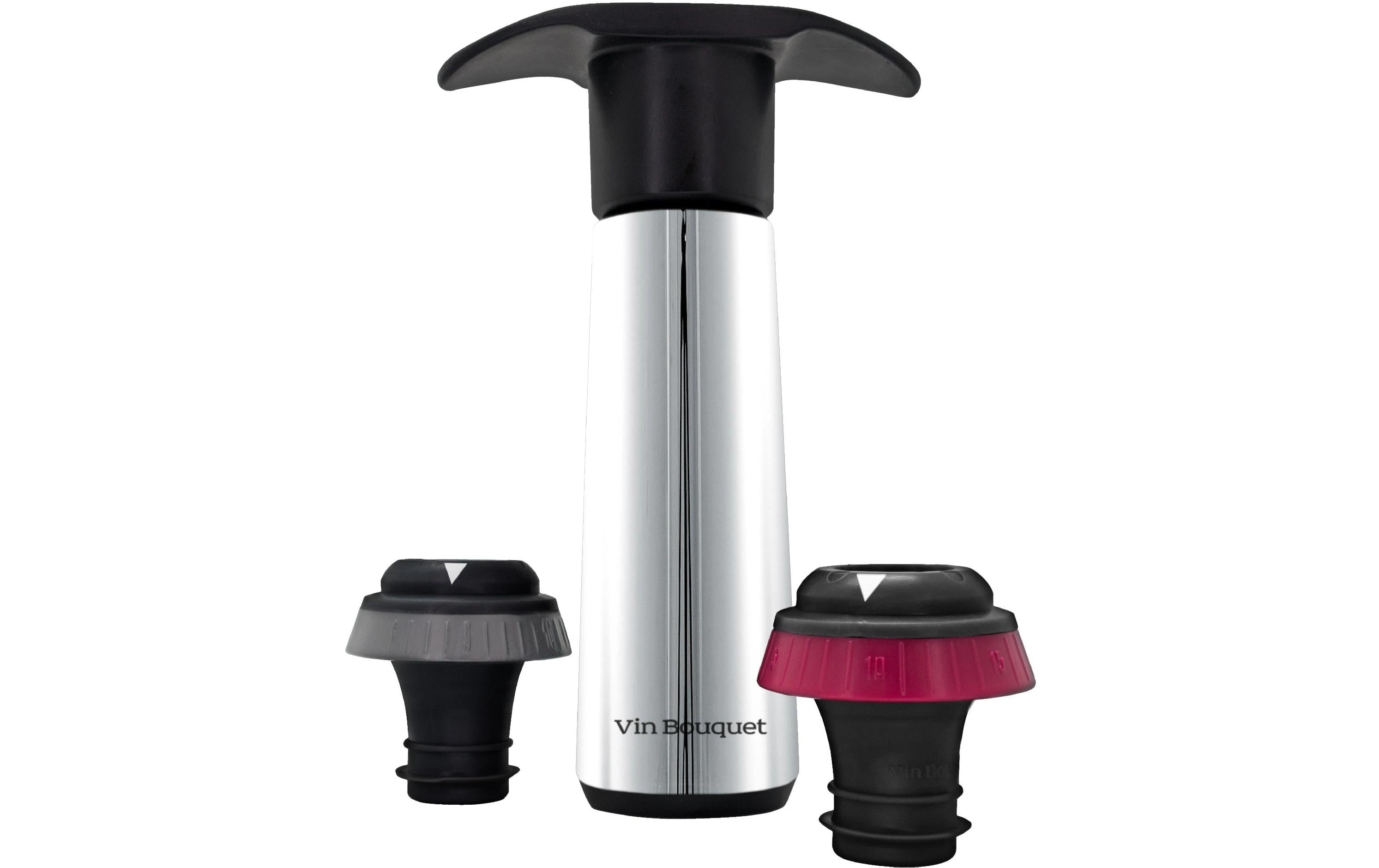 Vin Bouquet Weinpumpe Sound Indicator – 8 × 3,5 × 13 cm, Silber, inkl. 2 Weinverschlüsse, Vakuumverschluss