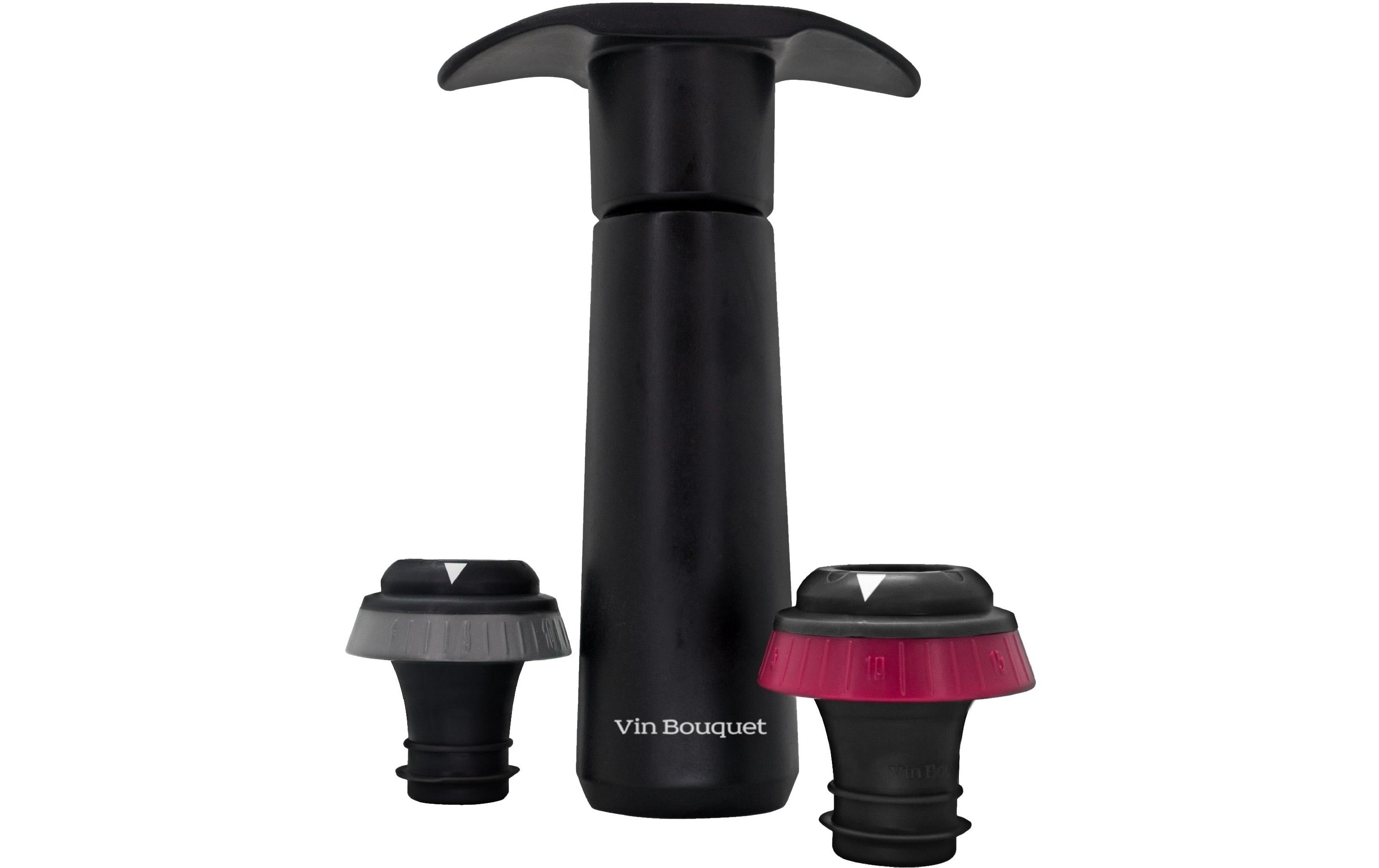 Vin Bouquet Weinpumpe Sound Indicator – 8 × 3,5 × 13 cm, Kunststoff/Silikon, Schwarz, inkl. 2 Weinverschlüsse