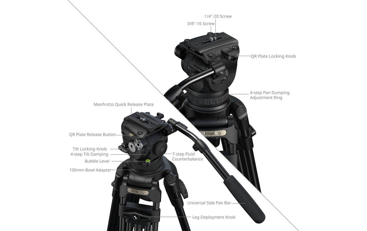 SmallRig FSD18 Heavy-Duty Videostativ – max. Höhe 200,5 cm, 17 kg Traglast – für Manfrotto 501PL und andere