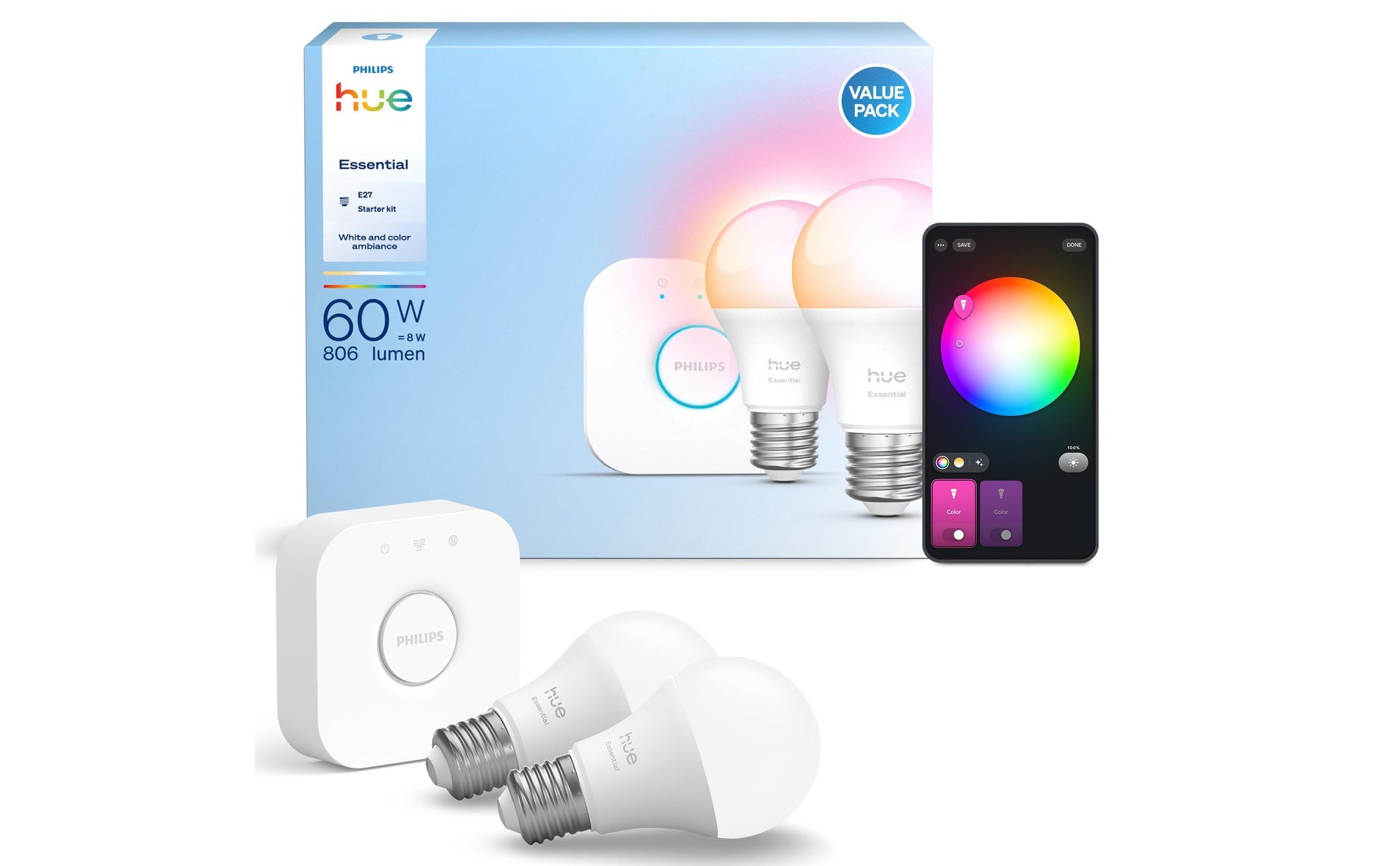 Philips by Signify Philips Hue – Smart-Leuchtmittel – Mehrfarbig – für Amazon Alexa, Google Assistant, Apple HomeKit – 2er-Set