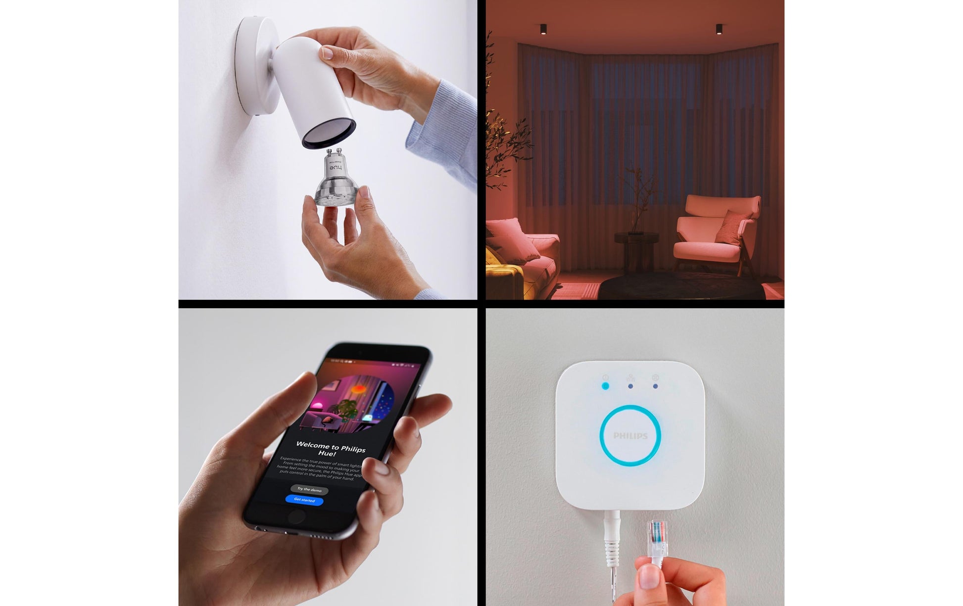 Philips by Signify Philips Hue Basis – Smart-Leuchtmittel – GU10, 345 lm, Mehrfarbig, 2’200–6’500 K – 3er-Set