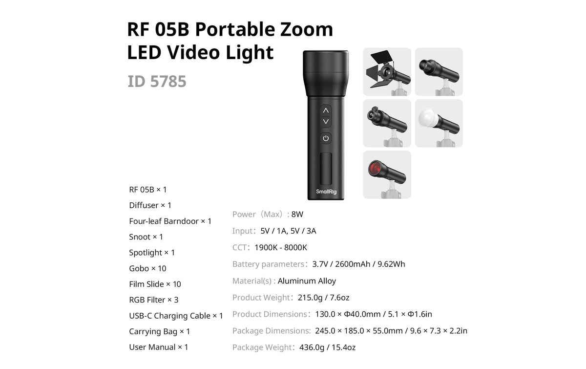SmallRig RF-05B LED-Video-Licht – Einstellbares Weiss 8000 K, dimmbar – 2104 Lux – 1× Lithium-Ionen Akku – Schwarz