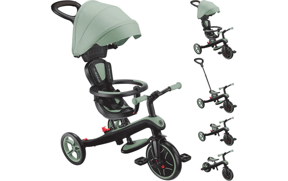 Globber Explorer Trike 4in1 Dreirad – Schiebestange, Gurt – 47 × 96 × 95 cm – ab 10 Monate – 20 kg – grün