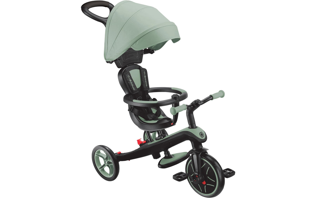Globber Explorer Trike 4in1 Dreirad – Schiebestange, Gurt – 47 × 96 × 95 cm – ab 10 Monate – 20 kg – grün