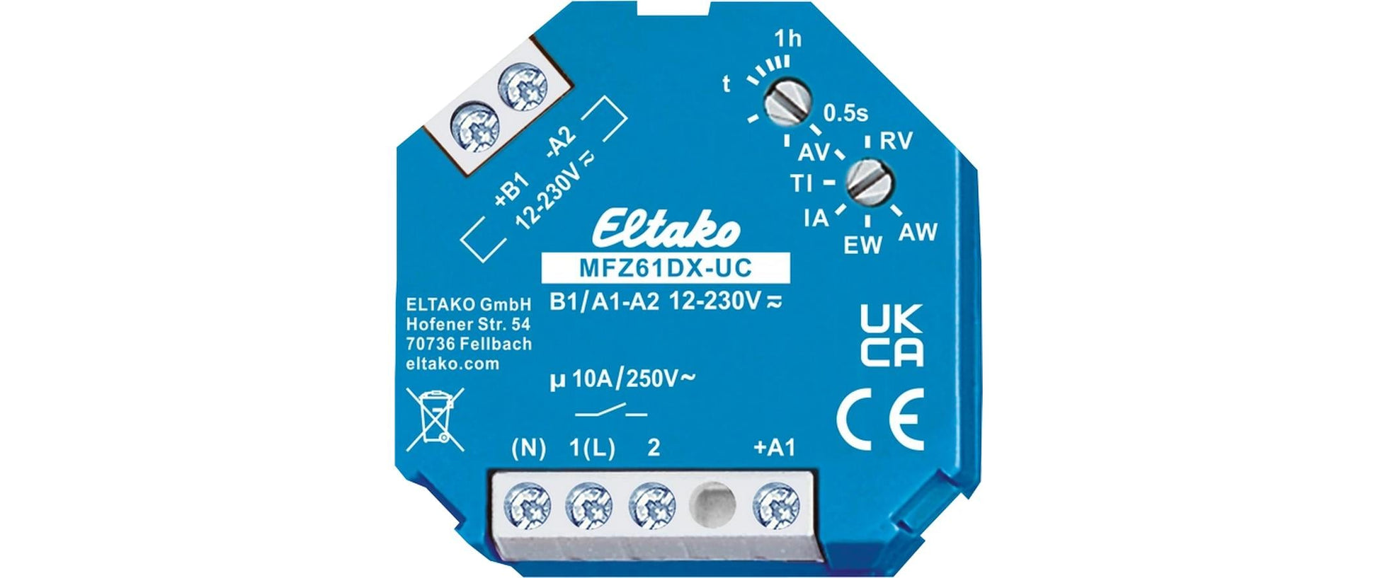 Eltako Zeitschaltuhr (DIN-Schiene) – 230 V, 1× Schliesser, Unterputzmontage – Blau – MFZ61DX-UC