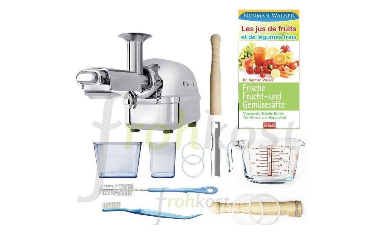 Angel Saftpresse 7500 – 1 l Saftbehälter, 0,5 l Tresterbehälter, 180 W, spülmaschinenfest – Silber