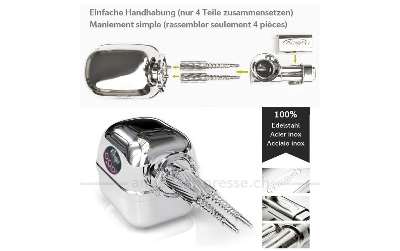 Angel Saftpresse 8500 – 1 l, 180 W, Edelstahl, spülmaschinenfest – Silber