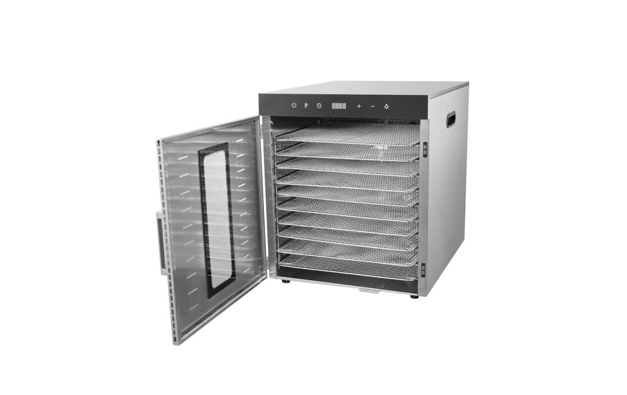 Frohkost Dörrautomat Commercial – 10 Etagen, 500 W, 30–90 °C, Timerfunktion – Edelstahl/Glas