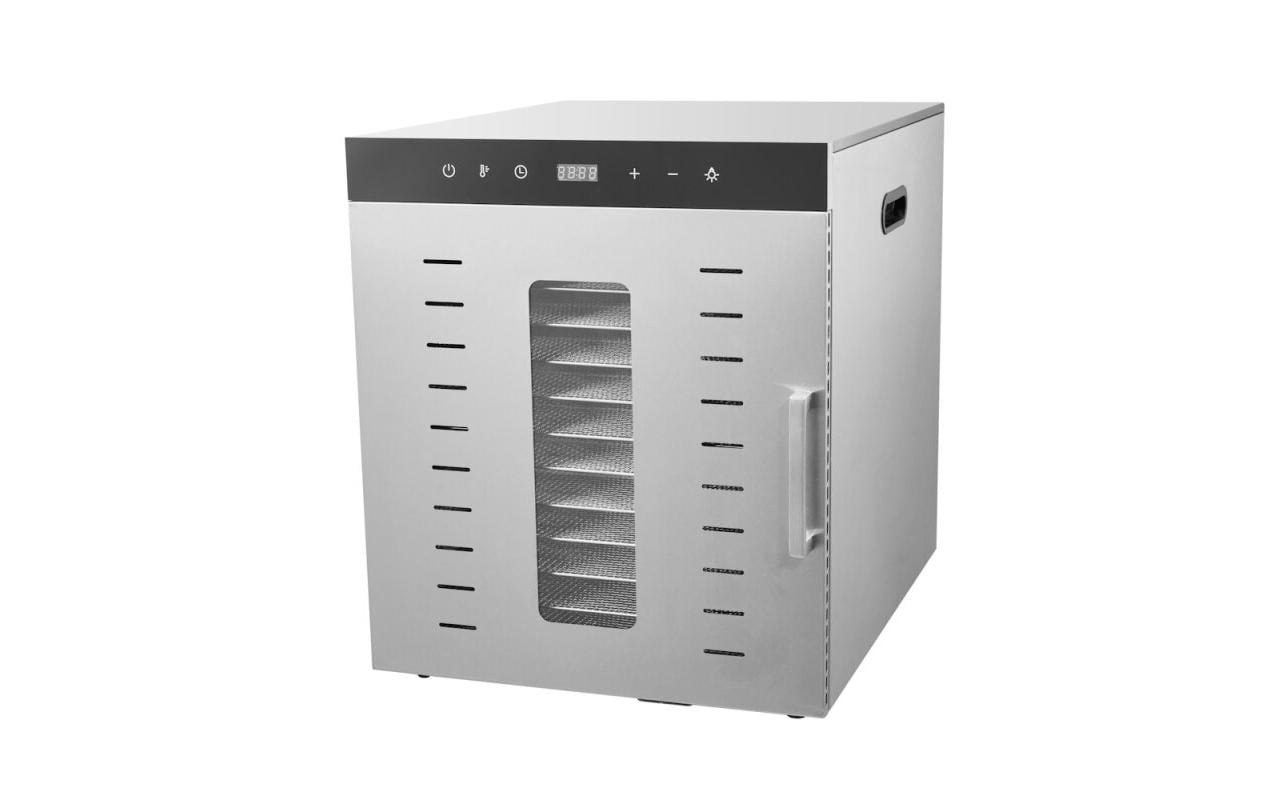 Frohkost Dörrautomat Commercial – 10 Etagen, 500 W, 30–90 °C, Timerfunktion – Edelstahl/Glas