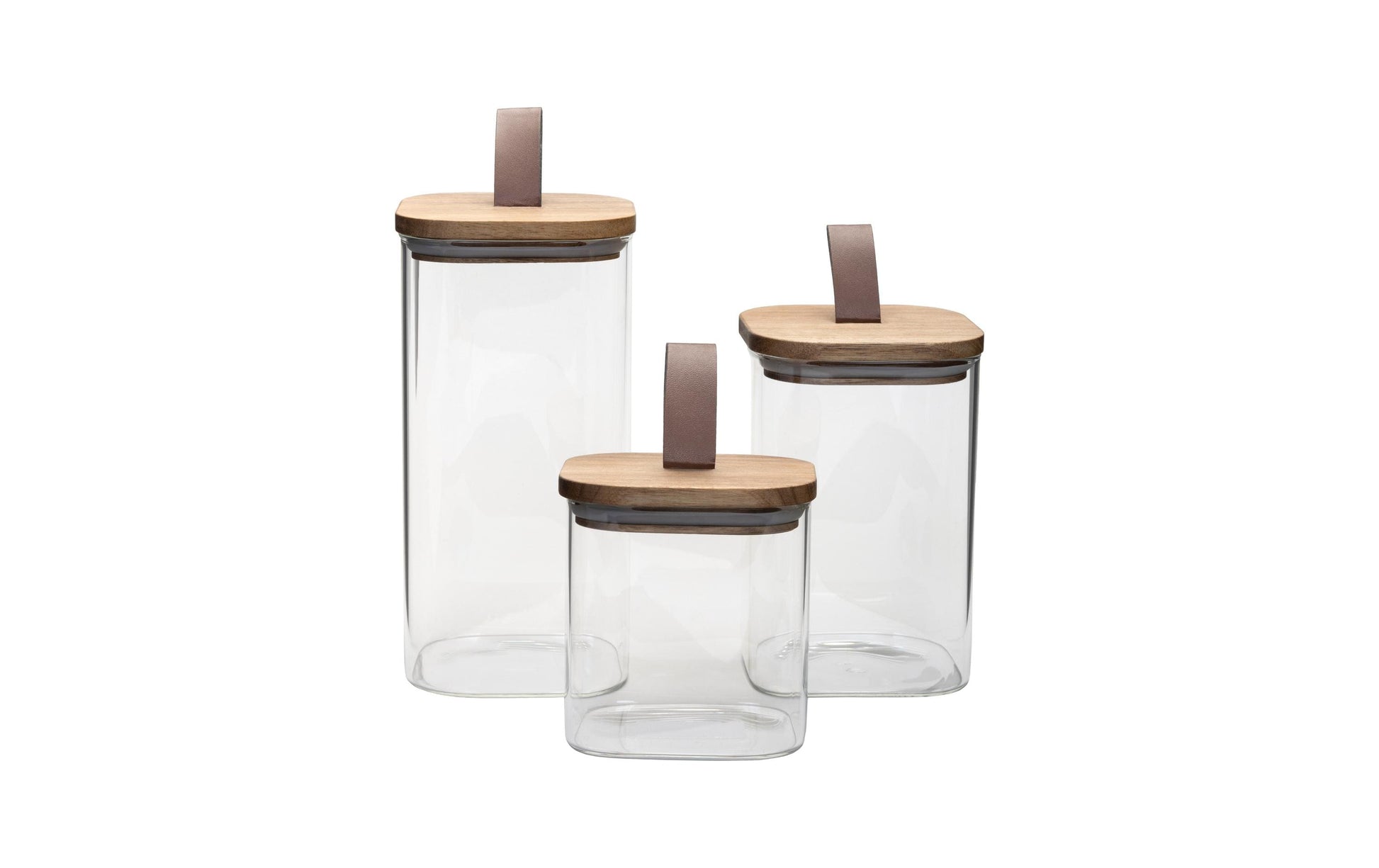 Cocon Vorratsdose 1,4 l, 10 × 10 × 20 cm, Glas (Borosilikat)/Kunstleder, Transparent