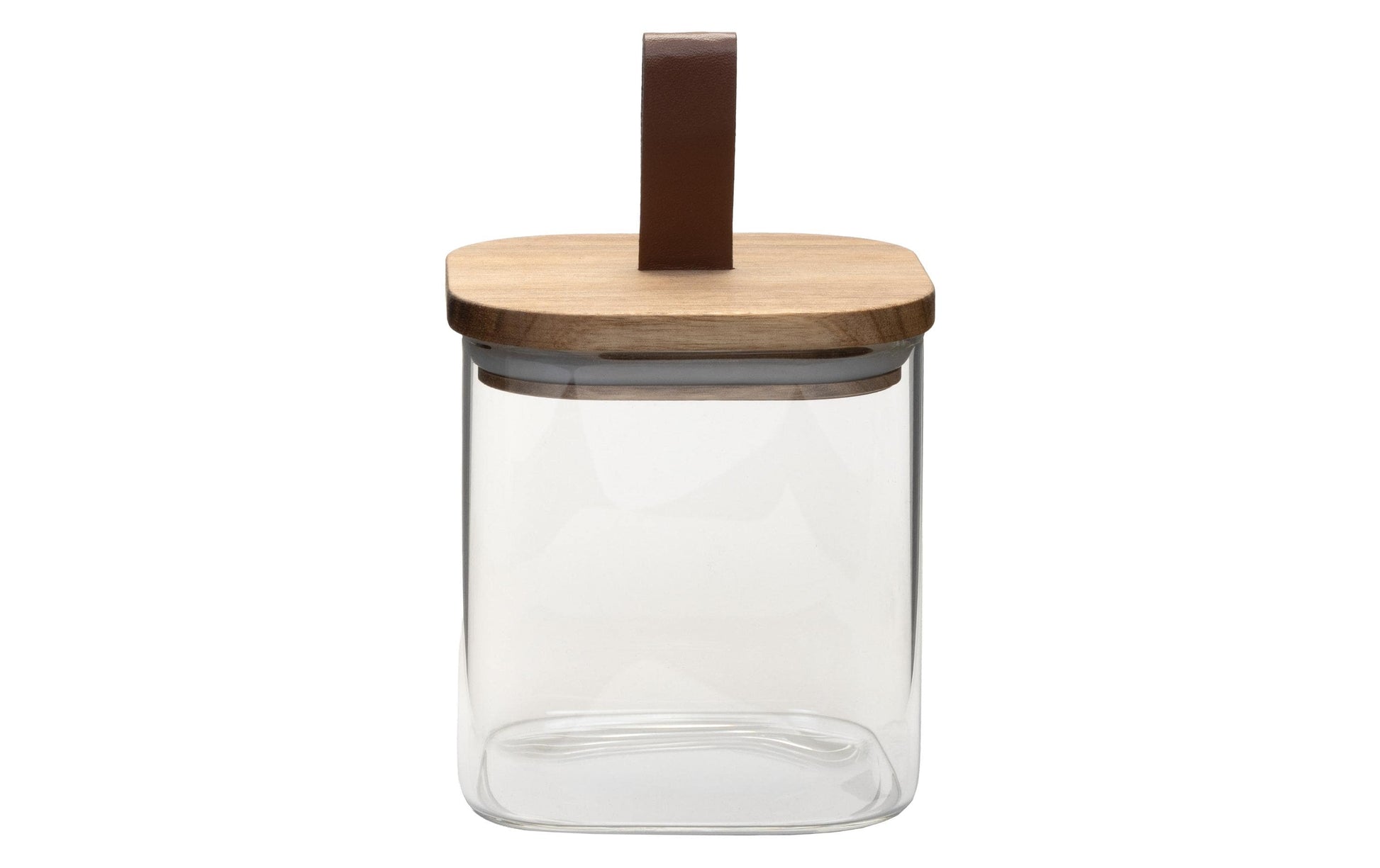 Cocon Vorratsdose 600 ml, 10 × 10 × 10 cm, Glas (Borosilikat)/Kunstleder, Transparent