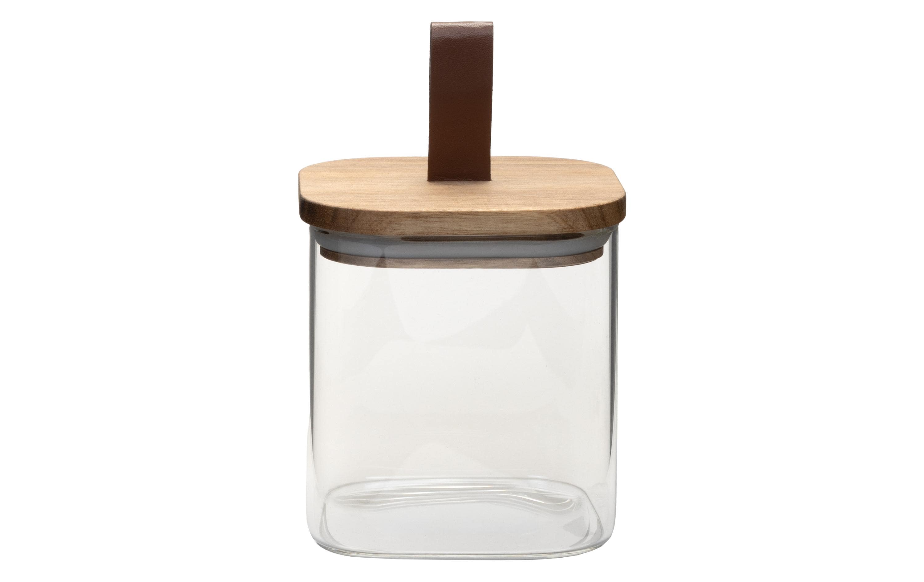 Cocon Vorratsdose 600 ml, 10 × 10 × 10 cm, Glas (Borosilikat)/Kunstleder, Transparent