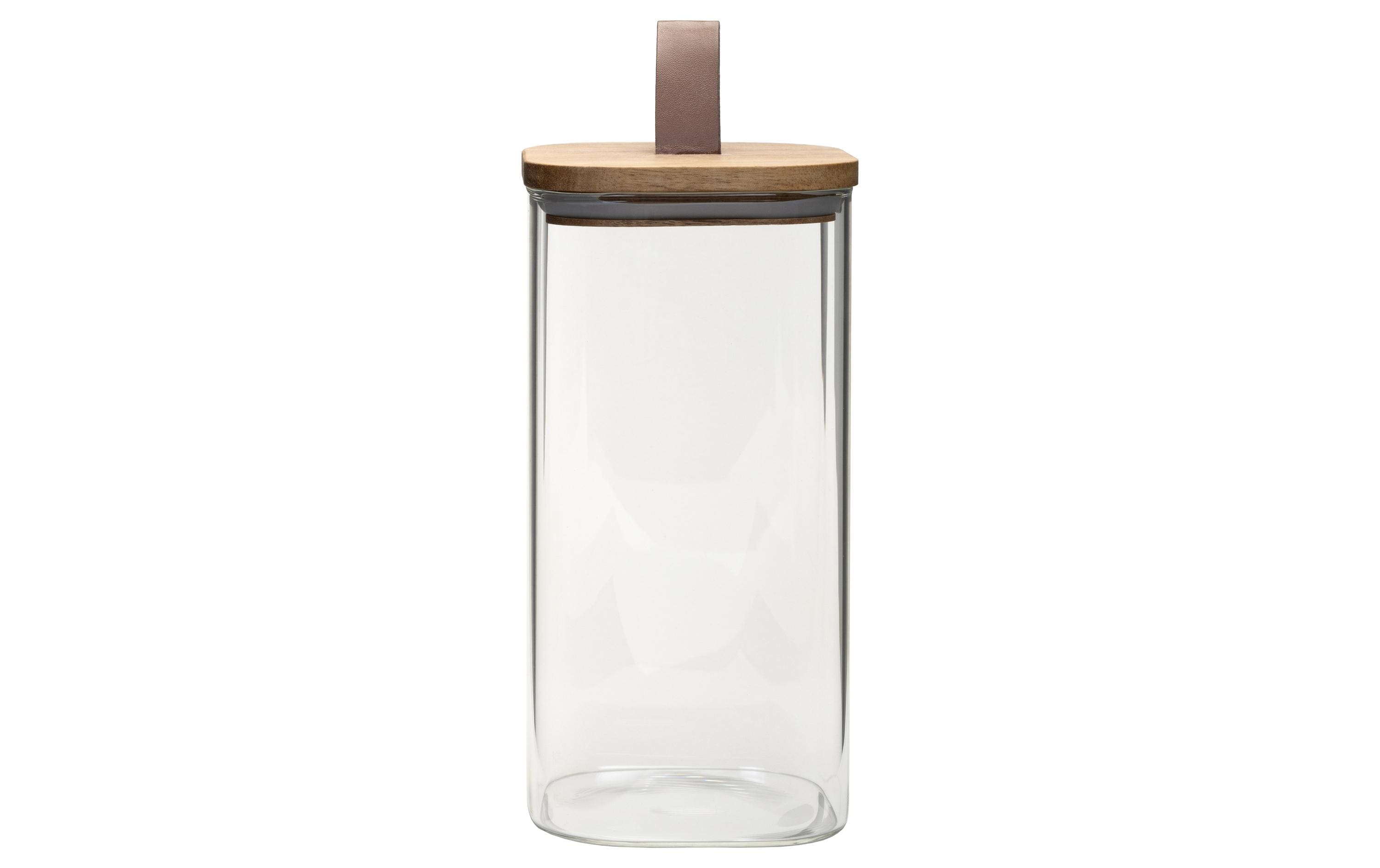 Cocon Vorratsdose 1,4 l, 10 × 10 × 20 cm, Glas (Borosilikat)/Kunstleder, Transparent