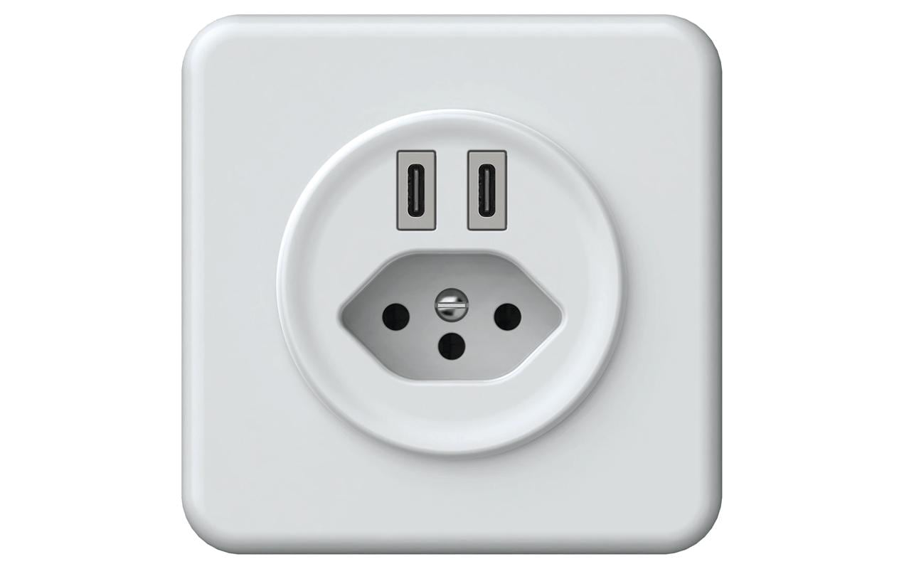 Hager Origin Einbausteckdosenleiste, 1×T13, 2×USB-C PD 20 W, Einbau – weiss