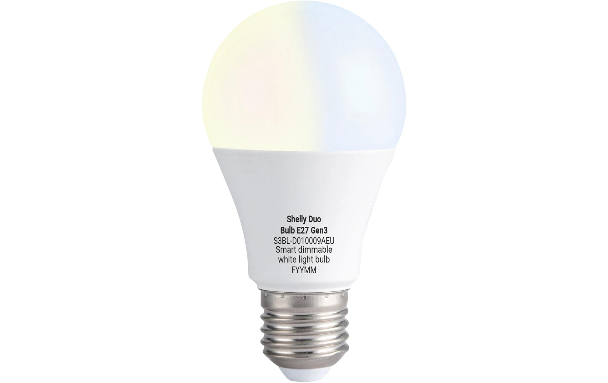 Shelly Smart-Leuchtmittel DUO E27 – 800 lm, 8,5 W, 2700–6500 K, dimmbar, WiFi/BT, für Alexa/Google, weiss