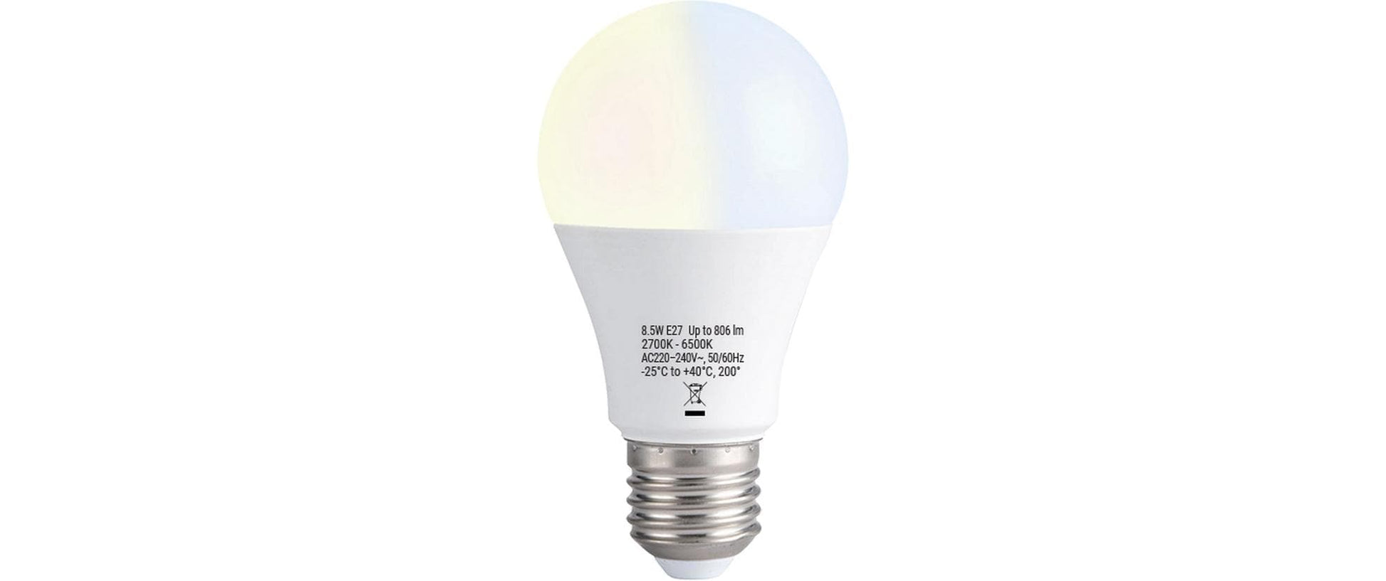 Shelly Smart-Leuchtmittel DUO E27 – 800 lm, 8,5 W, 2700–6500 K, dimmbar, WiFi/BT, für Alexa/Google, weiss