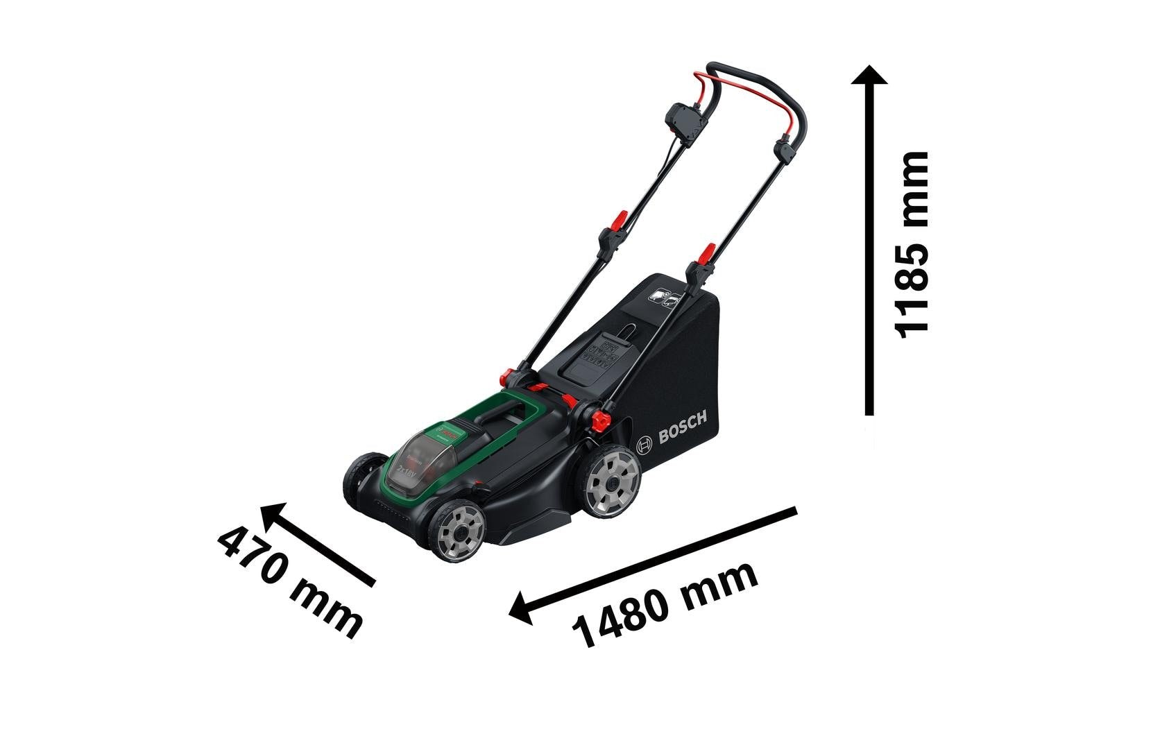 Bosch ROTAK18V2-43 Akku-Rasenmäher – 18 V – Schnittbreite 43 cm, 50 l – 2×4,0 Ah & Ladegerät – POWER FOR ALL