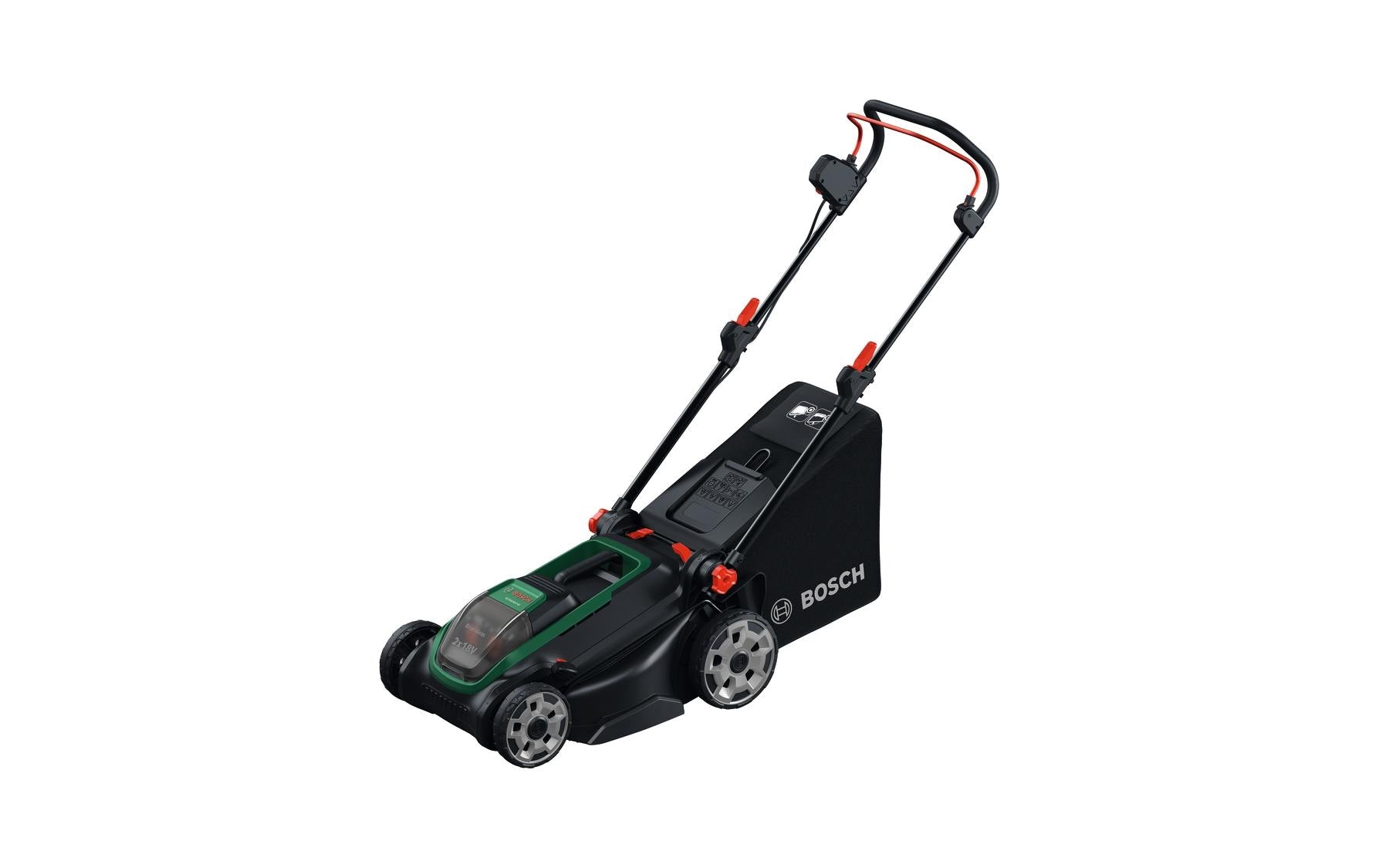 Bosch ROTAK18V2-43 Akku-Rasenmäher – 18 V – Schnittbreite 43 cm, 50 l – 2×4,0 Ah & Ladegerät – POWER FOR ALL