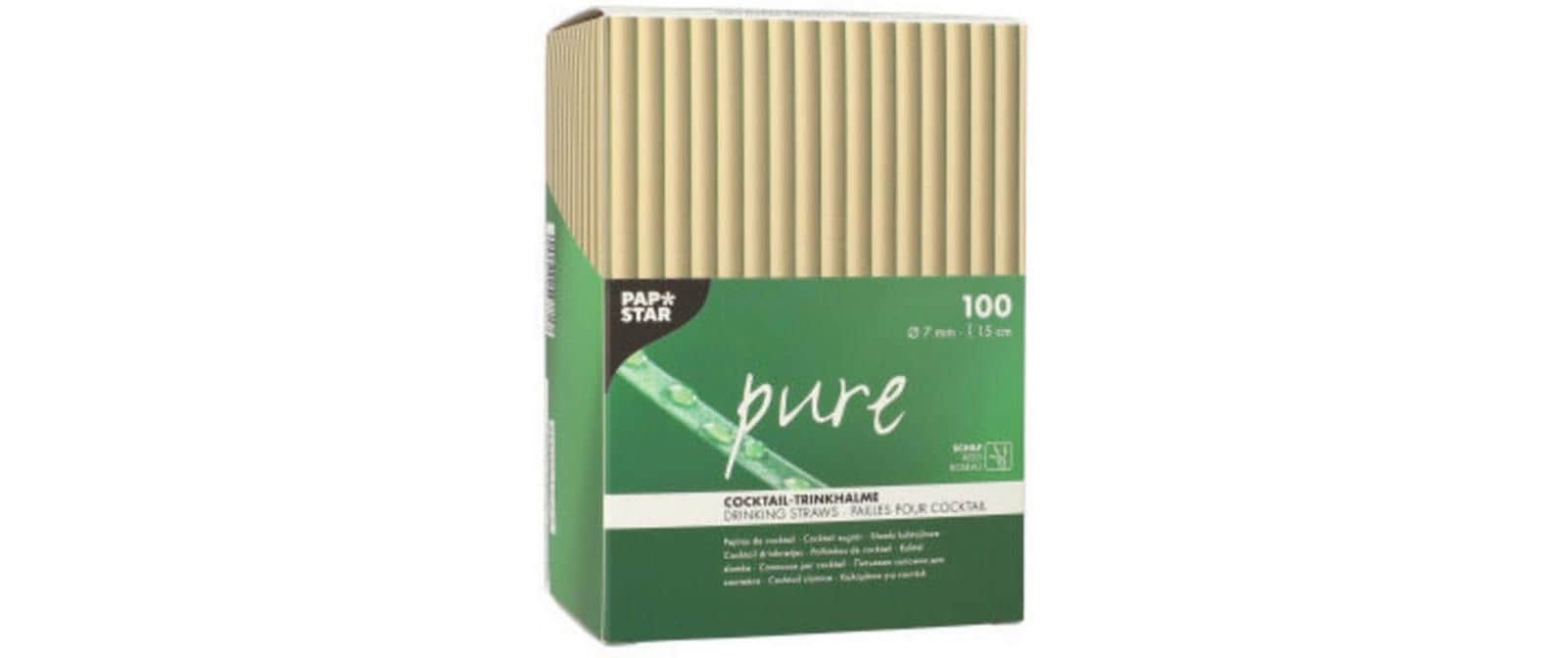 Papstar Strohhalme Grashalm, Ø 7 mm 15 cm, braun – 100 Stk.