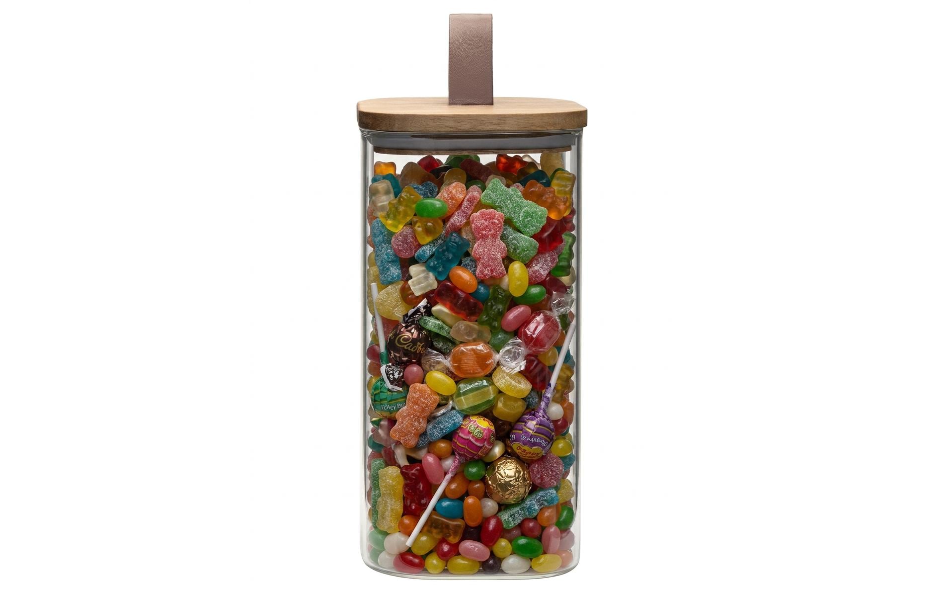 Cocon Vorratsdose 1,4 l, 10 × 10 × 20 cm, Glas (Borosilikat)/Kunstleder, Transparent