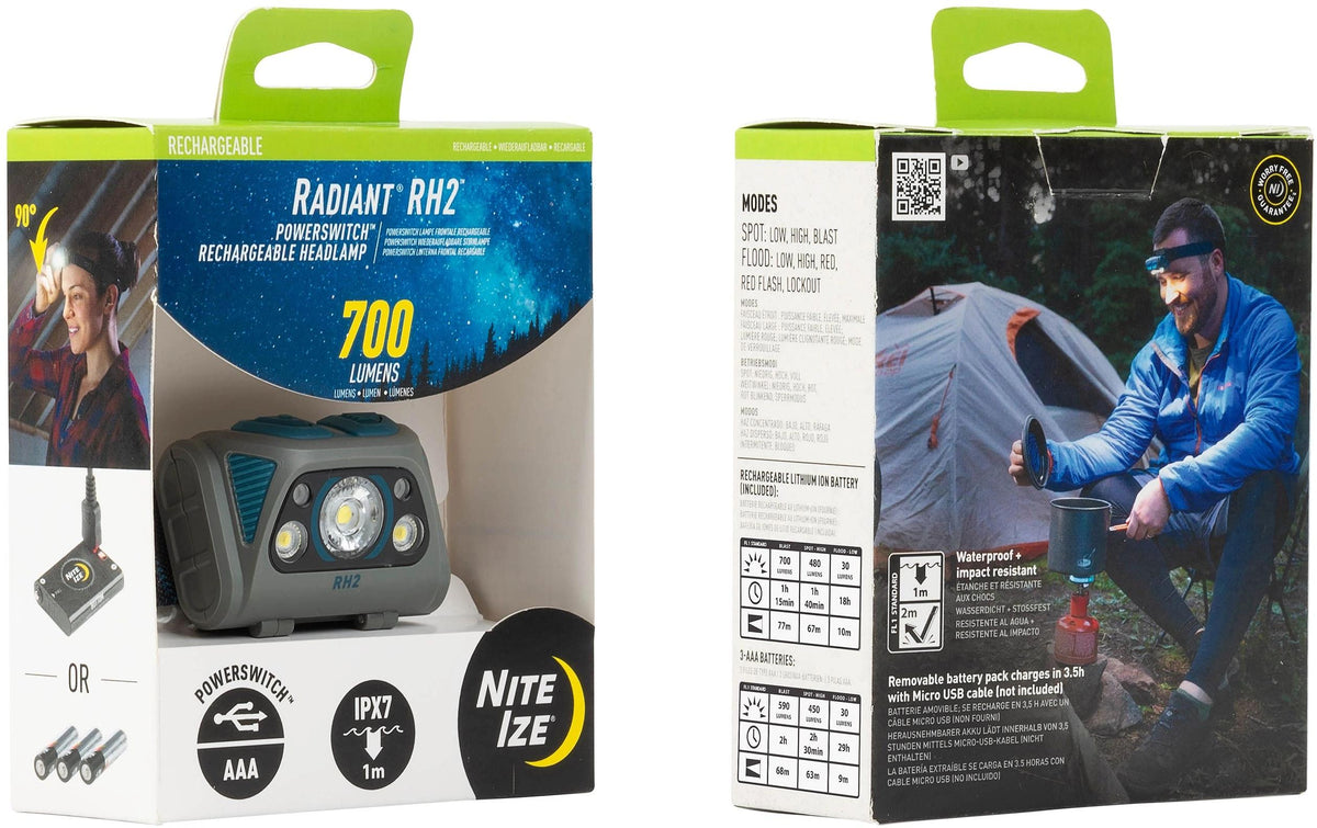 Nite Ize Stirnlampe Radiant RH2 PowerSwitch – 700 lm, 77 m, IPX7, Laufzeit 5–18 h – Blau