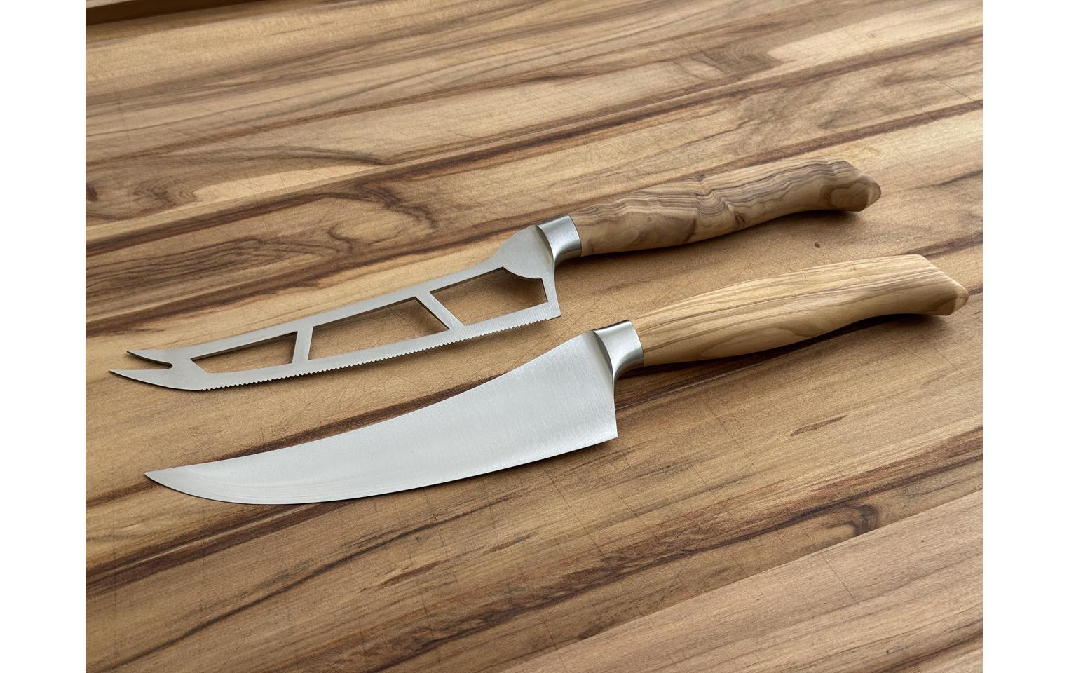 Wok Käsemesser-Set – Glatter Schliff, Edelstahl, Holzgriff, Braun