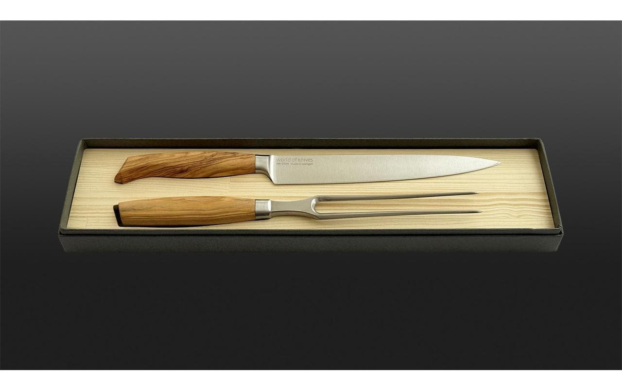 Wok 2-teiliges Messerset, 9 cm, Edelstahlklingen, Olivenholzgriff, hellbraun
