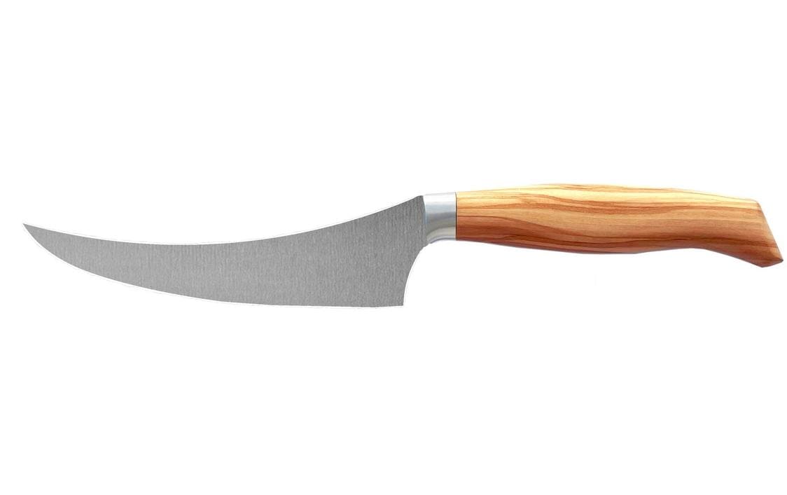 Wok Käsemesser – 15 cm, glatter Schliff, Edelstahl, Griff aus Olivenholz, Braun