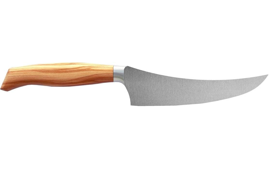 Wok Käsemesser – 15 cm, glatter Schliff, Edelstahl, Griff aus Olivenholz, Braun