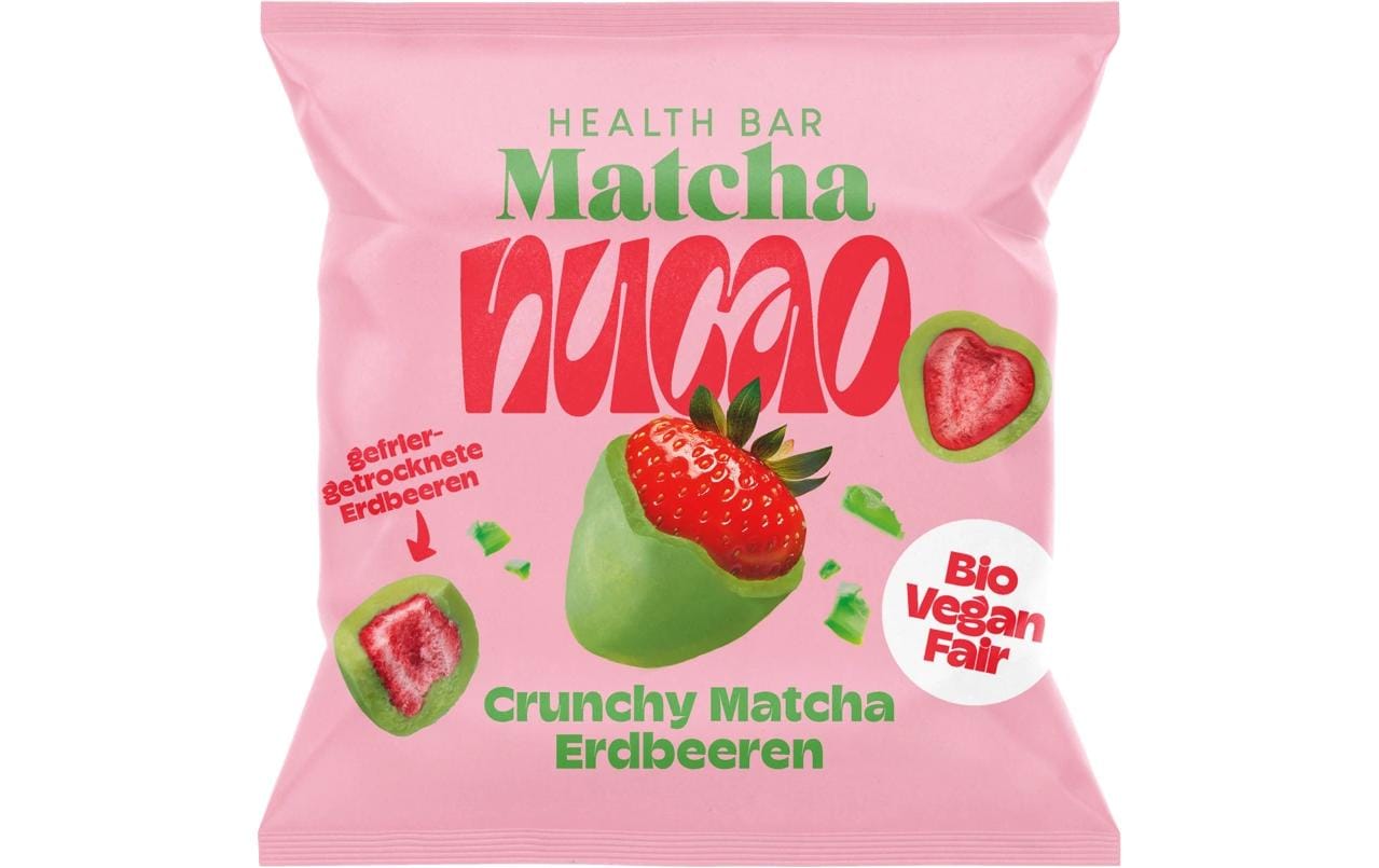 Nucao Schokofrüchte – Crunchy Matcha Erdbeeren, bio, vegan – 50 g