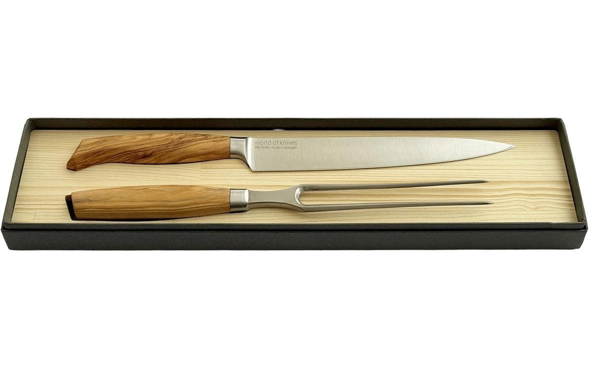 Wok 2-teiliges Messerset, 9 cm, Edelstahlklingen, Olivenholzgriff, hellbraun